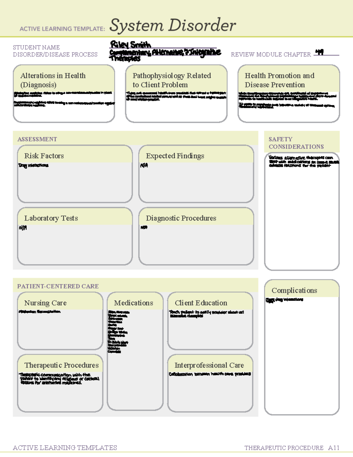 ATI Remediation Template Alternative Therapies STUDENT NAME DISORDER