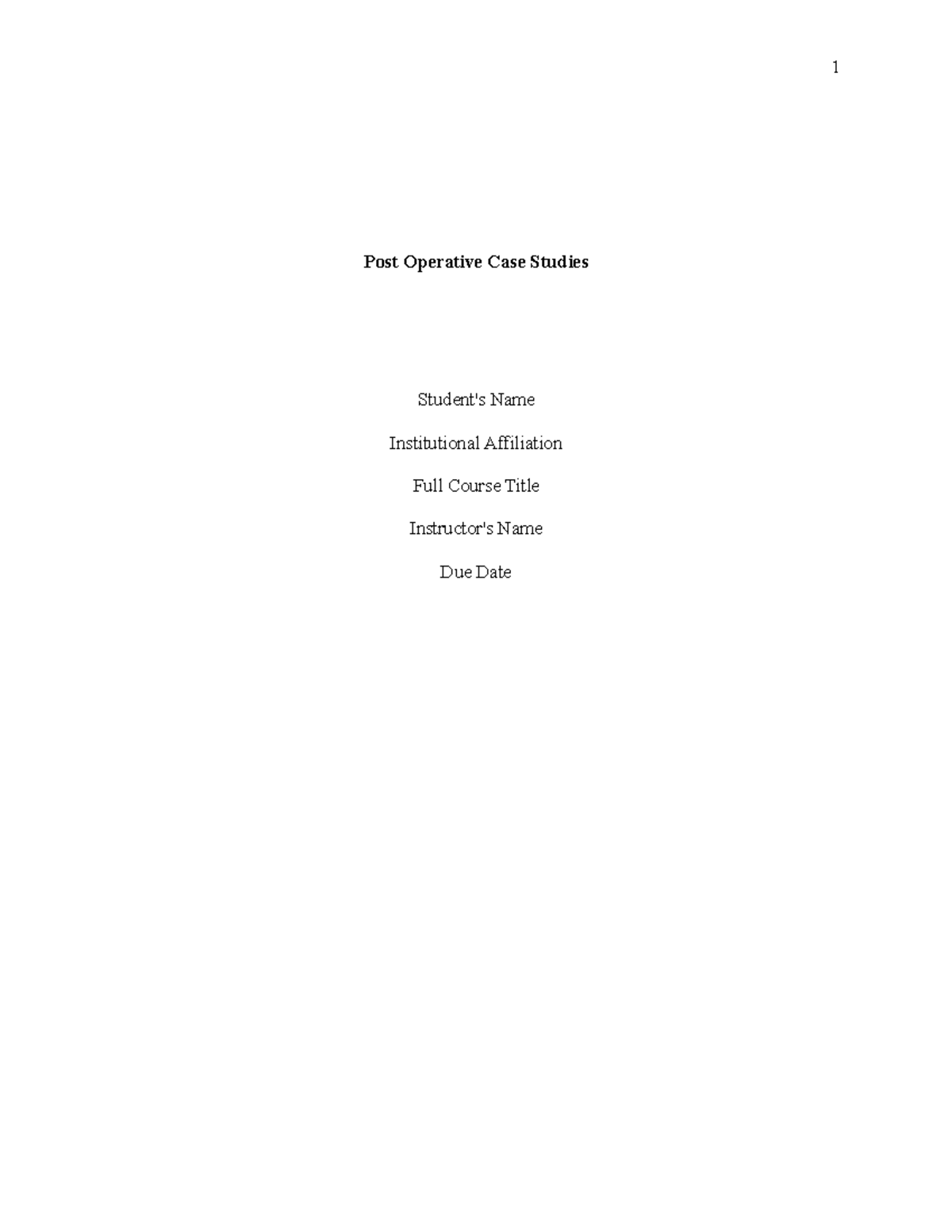 Postoperative - Answer part B - Post Operative Case Studies Student's ...