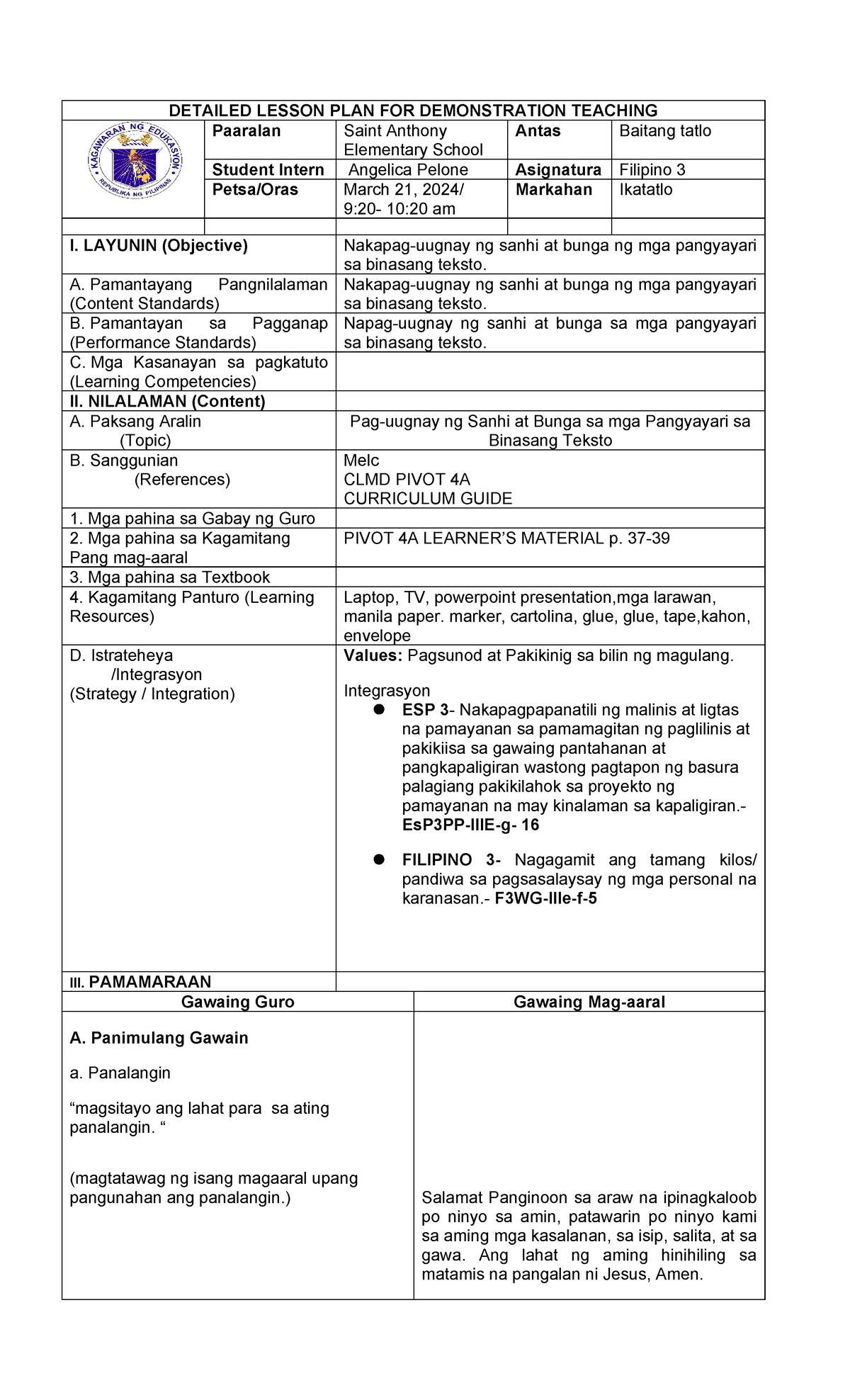 Final Final NA TO Detailed Lesson PLAN FOR Local DEMO Filipino 3 ...