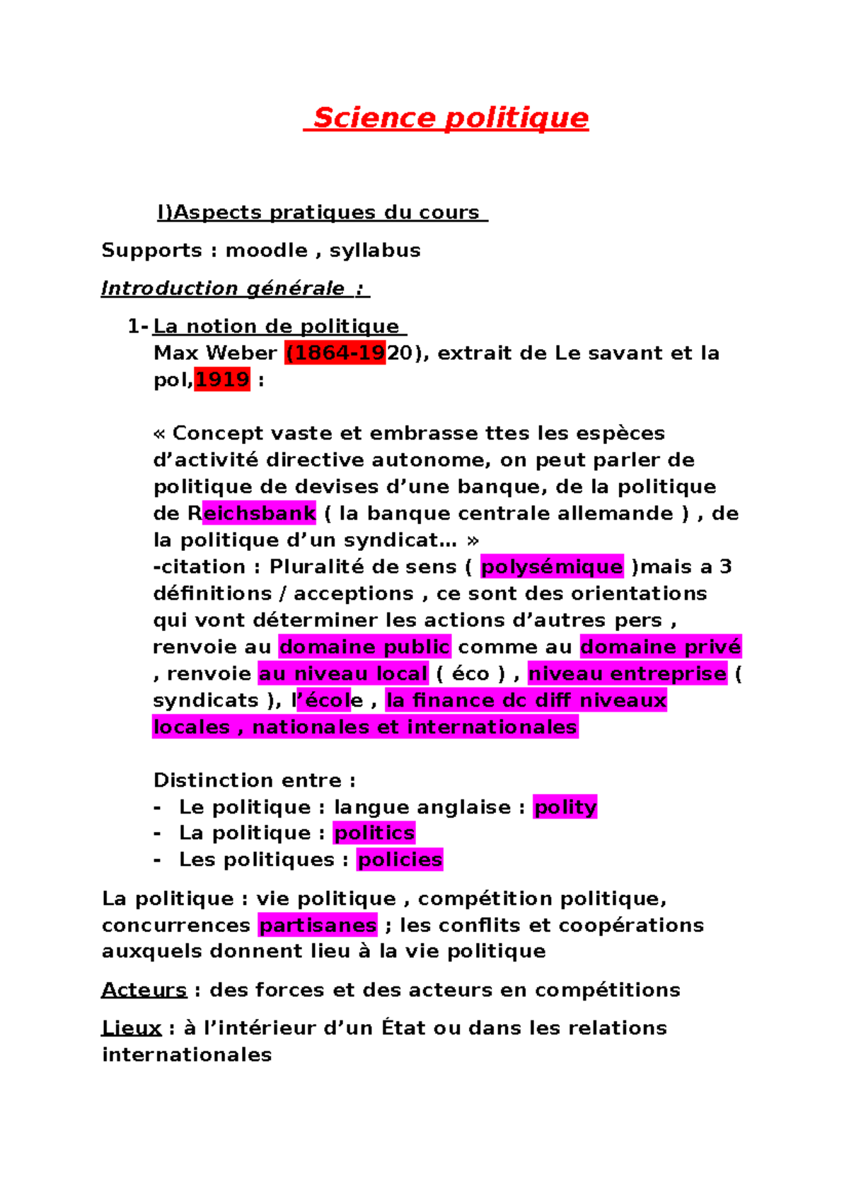 Introduction science po S1 - Science politique I)Aspects pratiques du ...