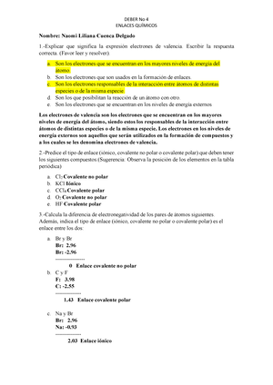 Predice el tipo de enlace (ionico, covalente no polar o covalente