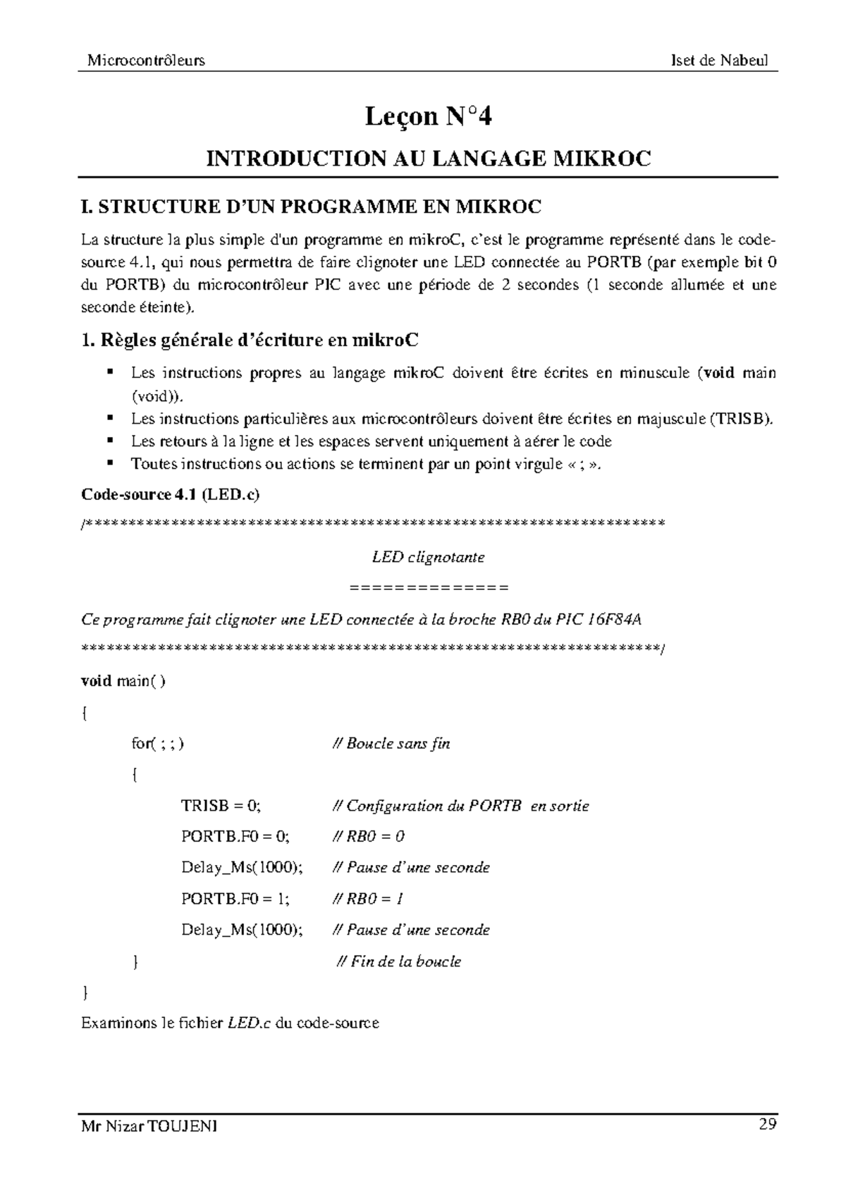 Lecon N 4 Introduction AU Langage Mikroc - Leçon N° INTRODUCTION AU ...