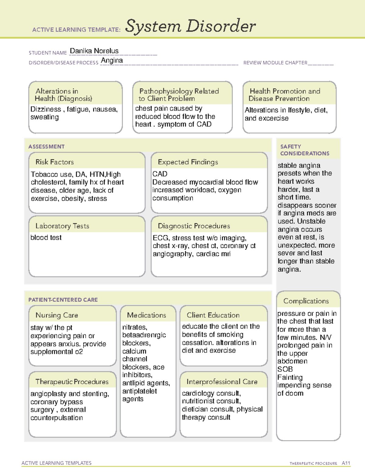 Angina - for clinical - ACTIVE LEARNING TEMPLATES THERAPEUTIC PROCEDURE ...