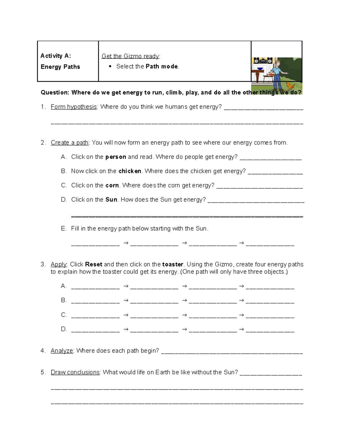 Energy Conversions Gizmo Activity A Energy Paths - Activity A: Energy ...