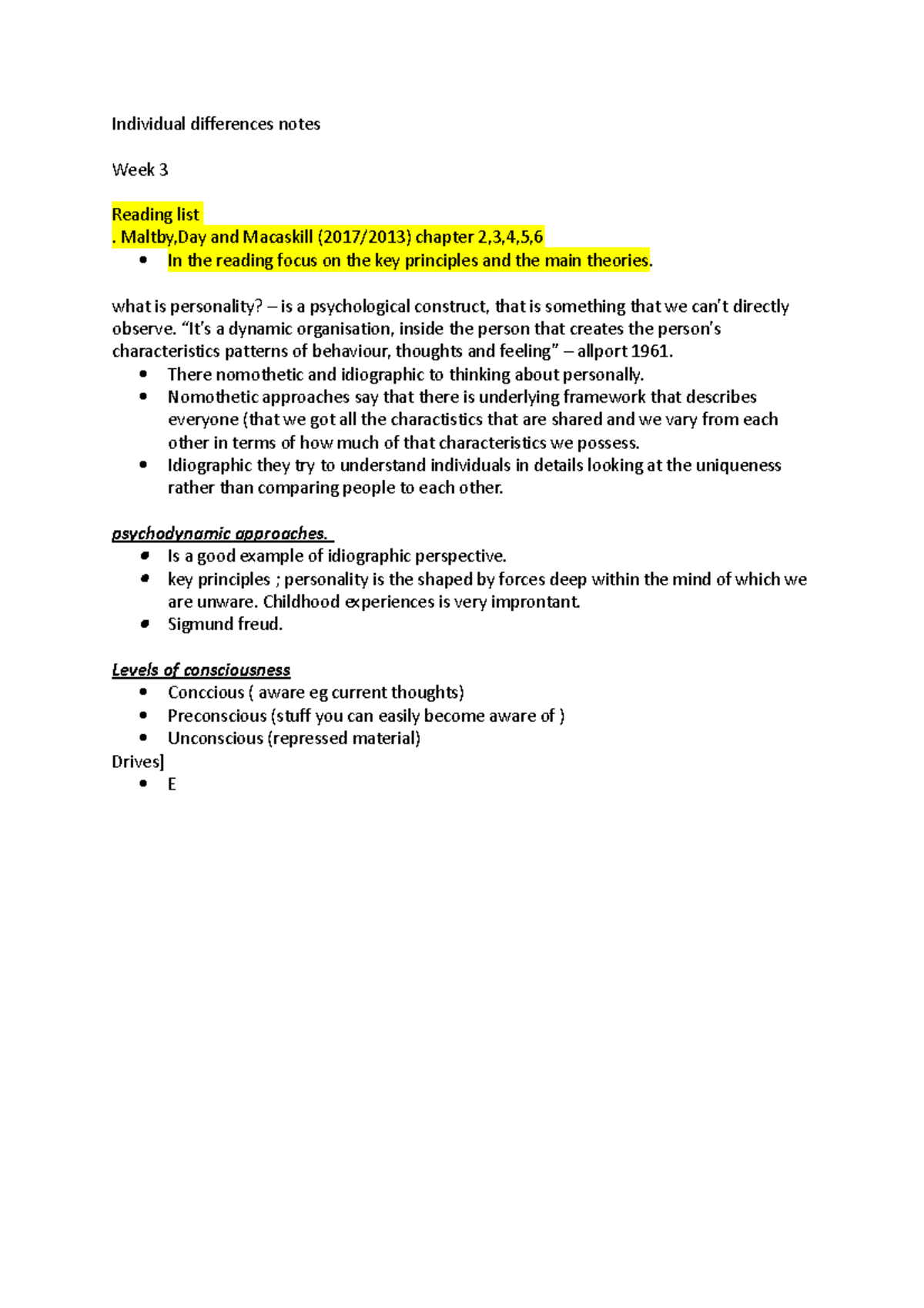 Individual differences notes - Maltby,Day and Macaskill (2017/2013 ...