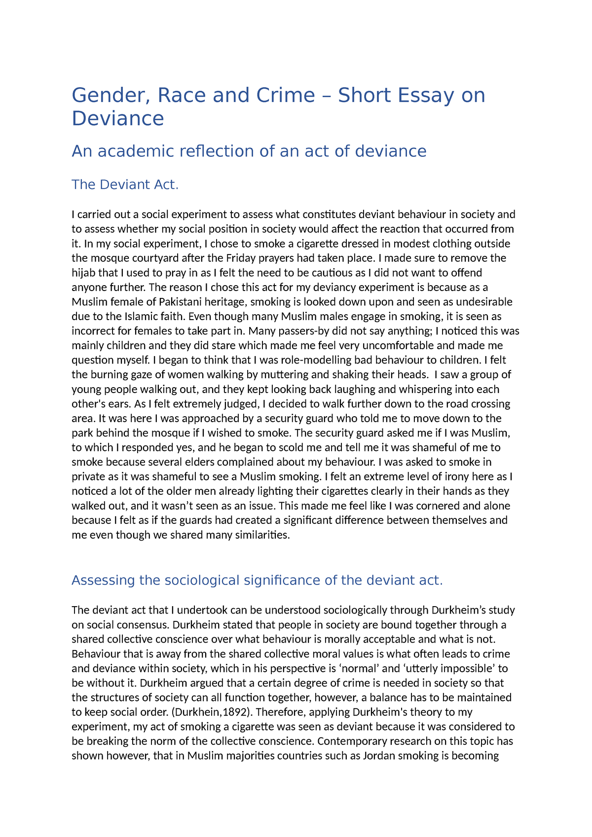 short essay about deviance