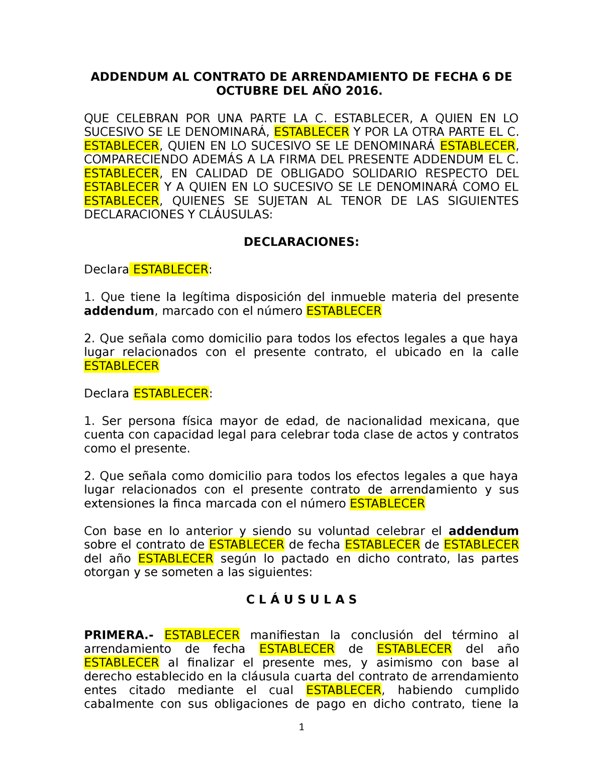 Addendum Al Contrato De Trabajo Pdf 2911