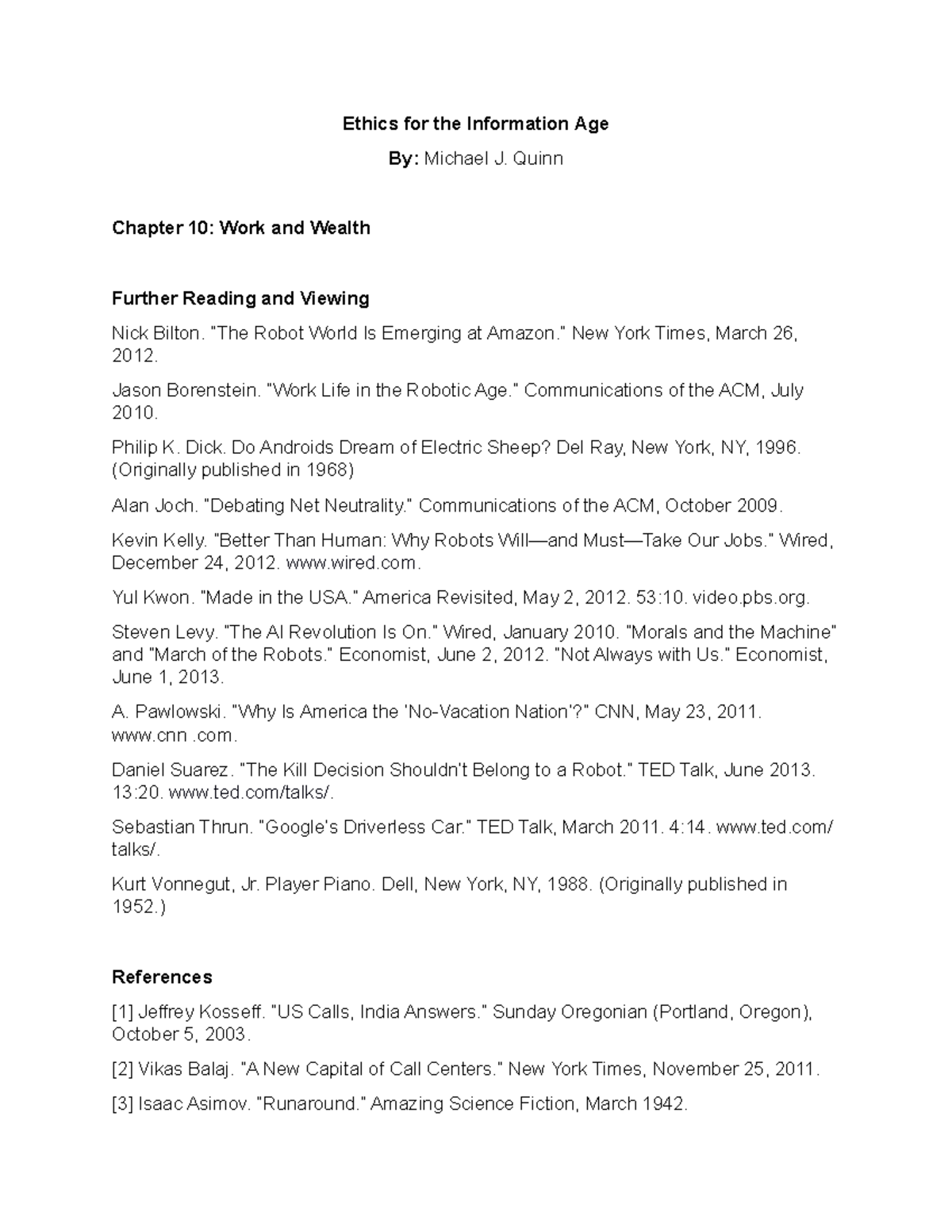 Chapter 10 Work and Wealth References Further Reading and Viewing ...