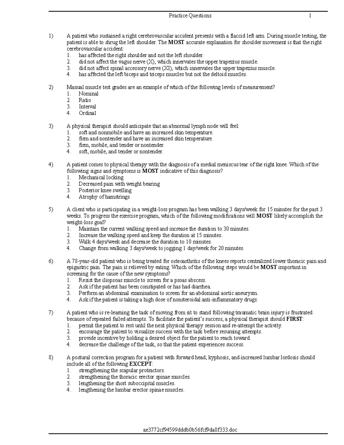 PEAT 5 - Review - A patient who sustained a right cerebrovascular ...