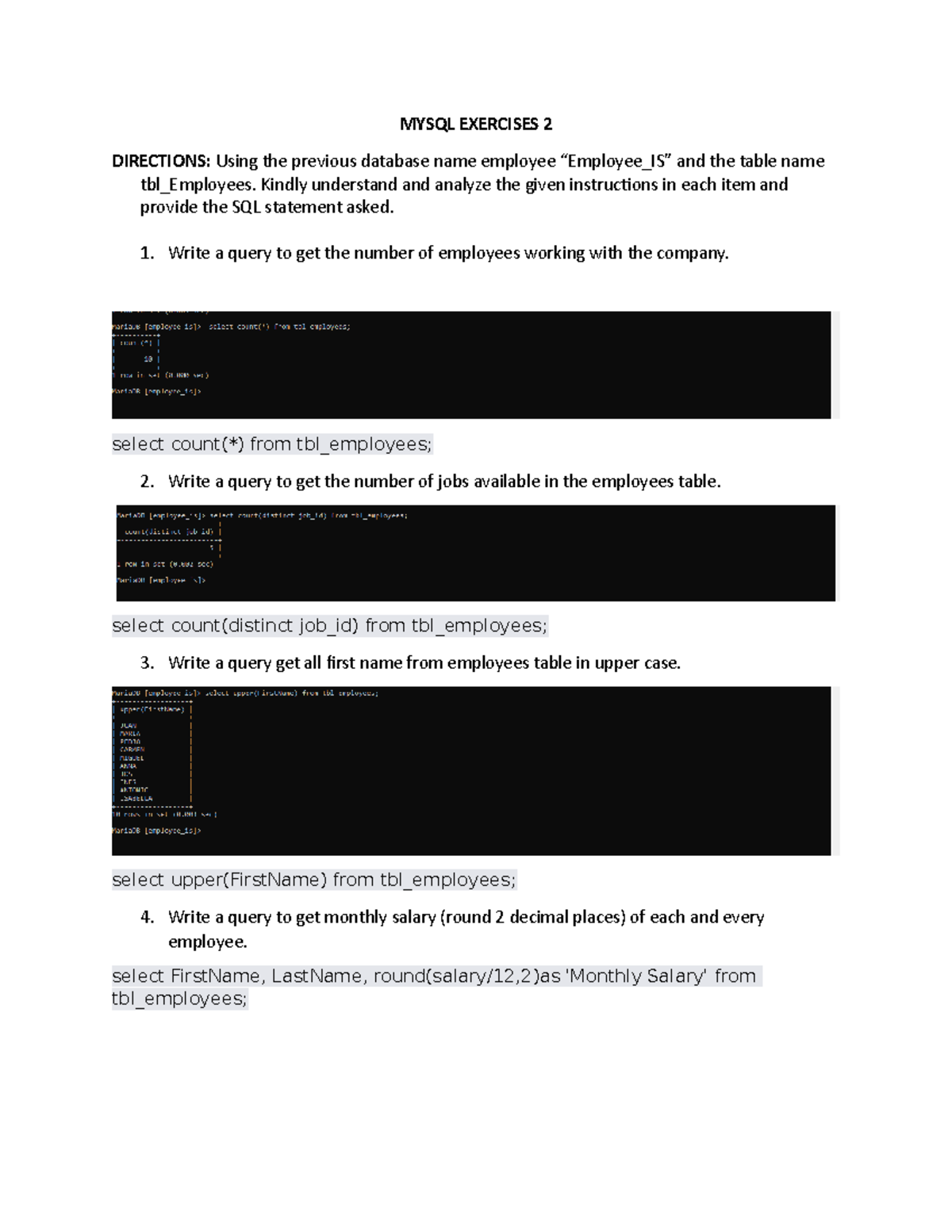 Mysql exercises 2 ujhj mysql exercises 2 directions using the