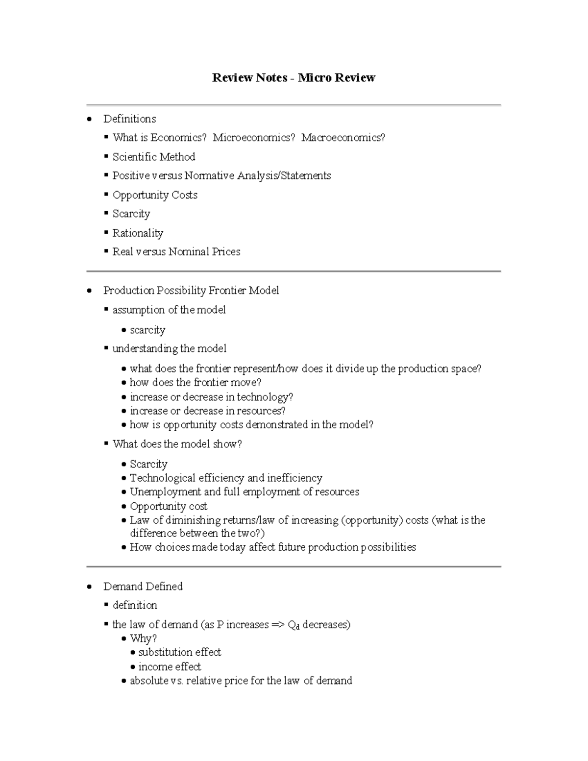 Review Notes - Micro Review - Review Notes - Micro Review • Definitions ...