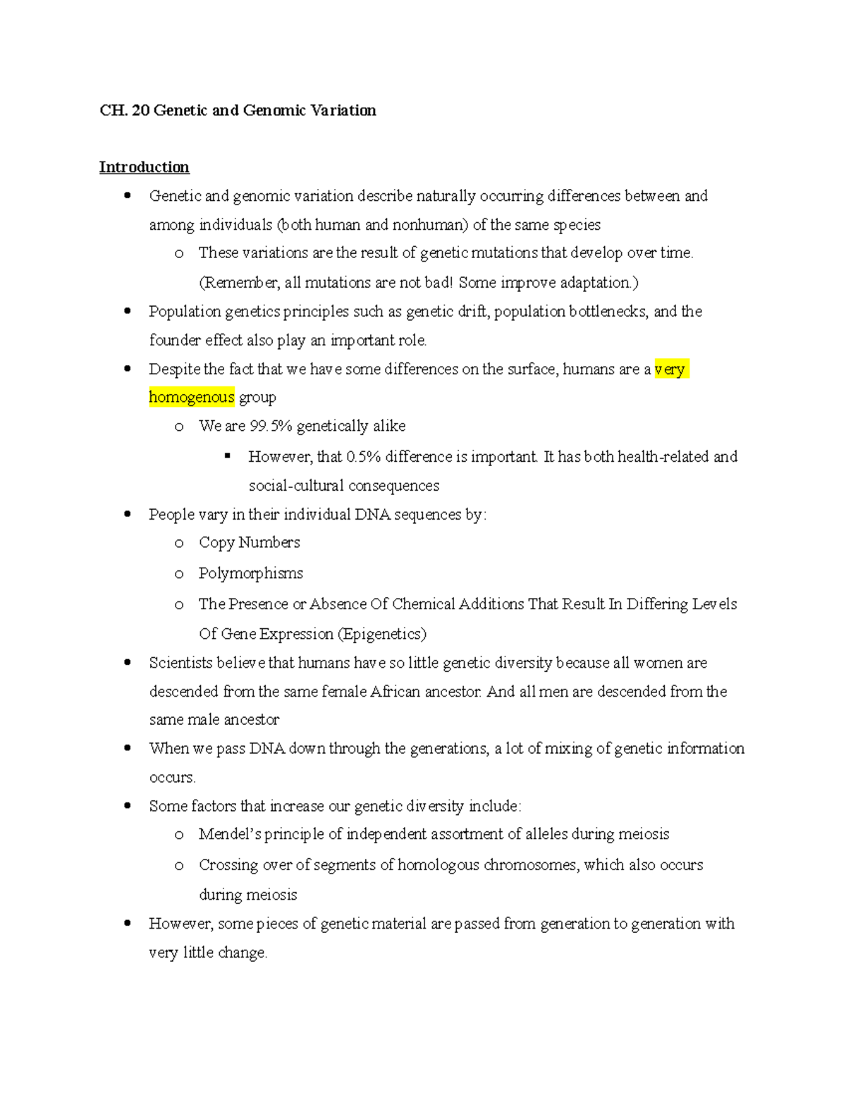 CH. 20 Genetic and Genomic Variation - CH. 20 Genetic and Genomic ...