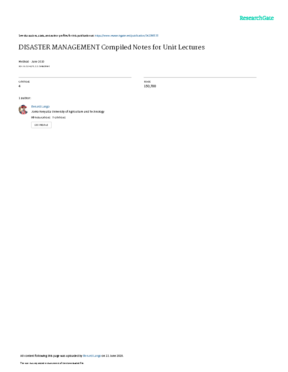 Disaster Management-Compiled Lecture Notesby Dr Benard Lango - See ...