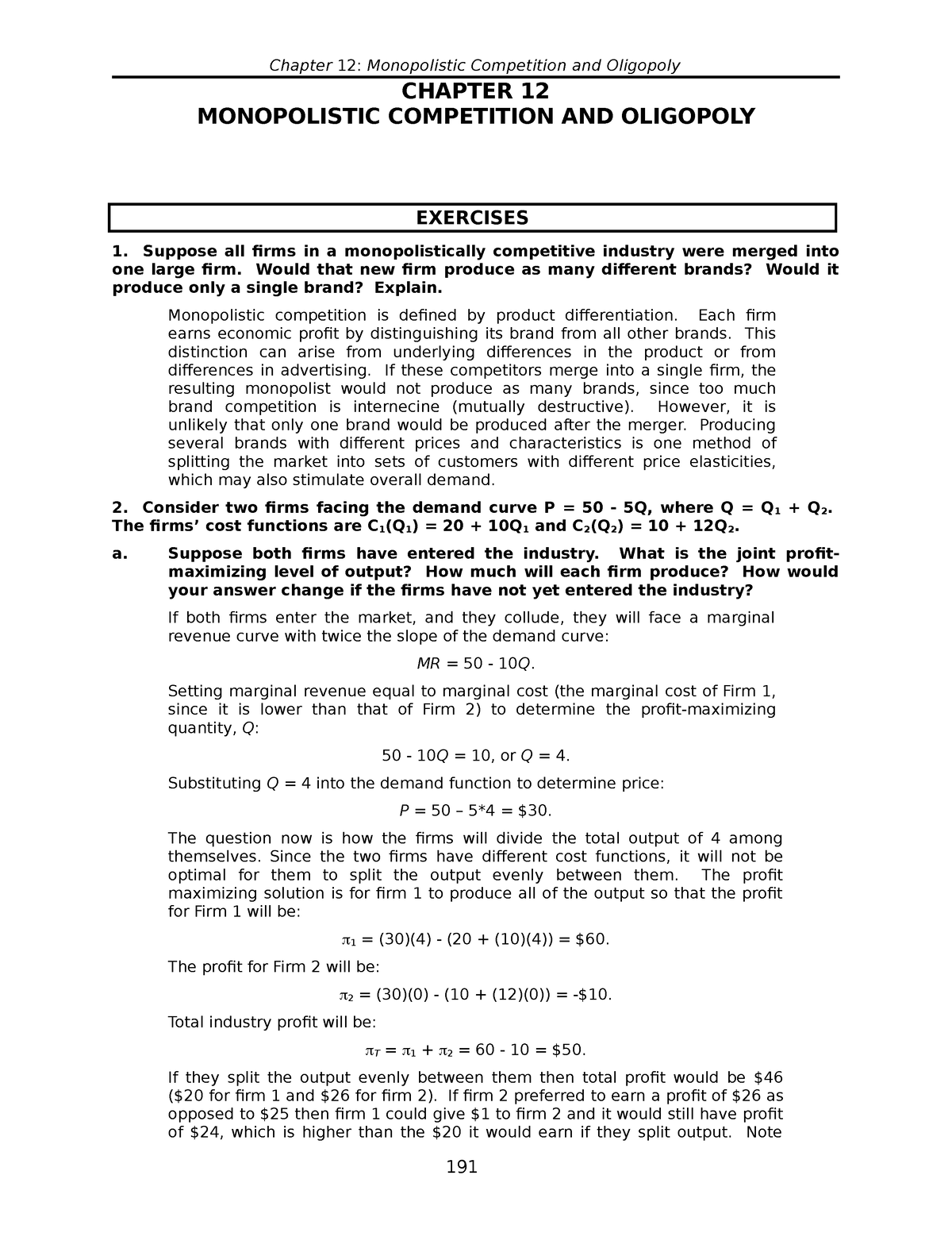 Answer+keys+for+Ch-12 - CHAPTER 12 MONOPOLISTIC COMPETITION AND ...