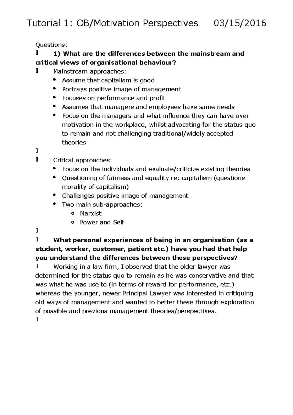 MGMT 202 Tutorials - Tutorial notes for the entirety of the course ...