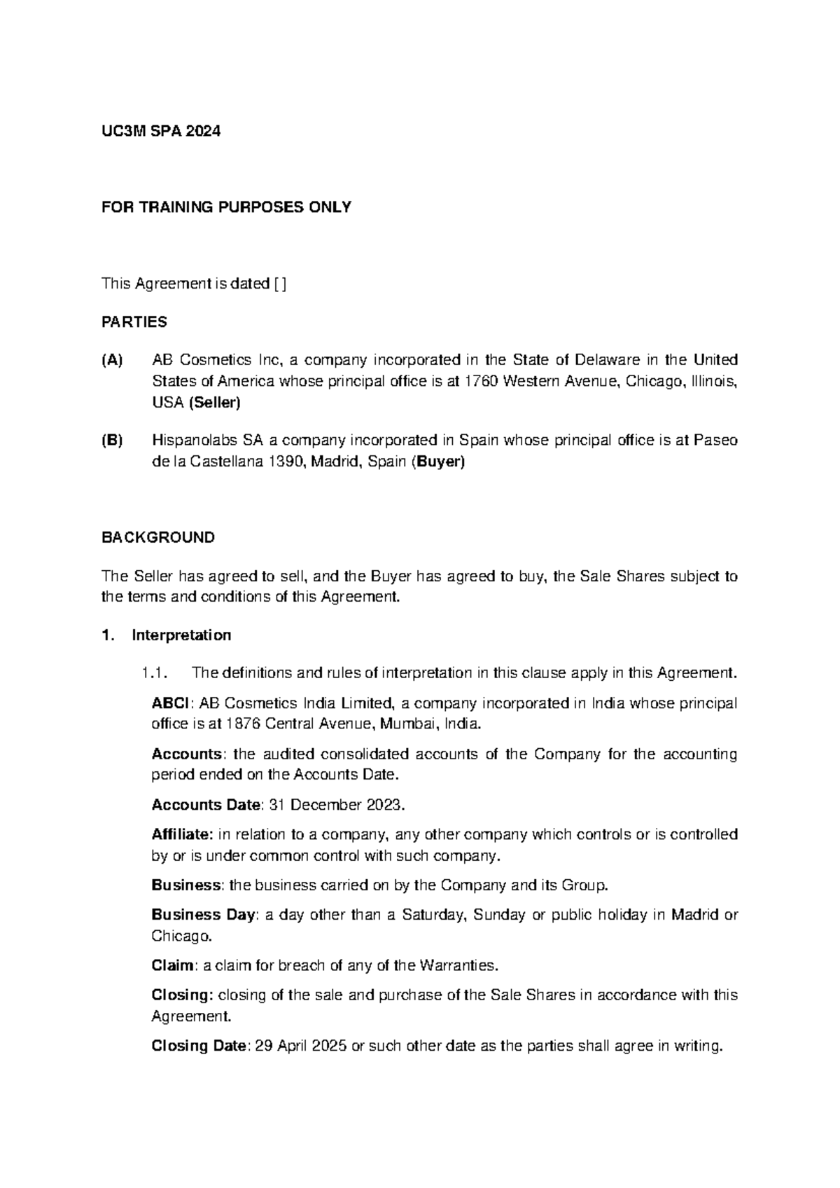 UC3M SPA 2024 - SPA agreement Legal Writing - UC3M SPA 202 4 FOR ...