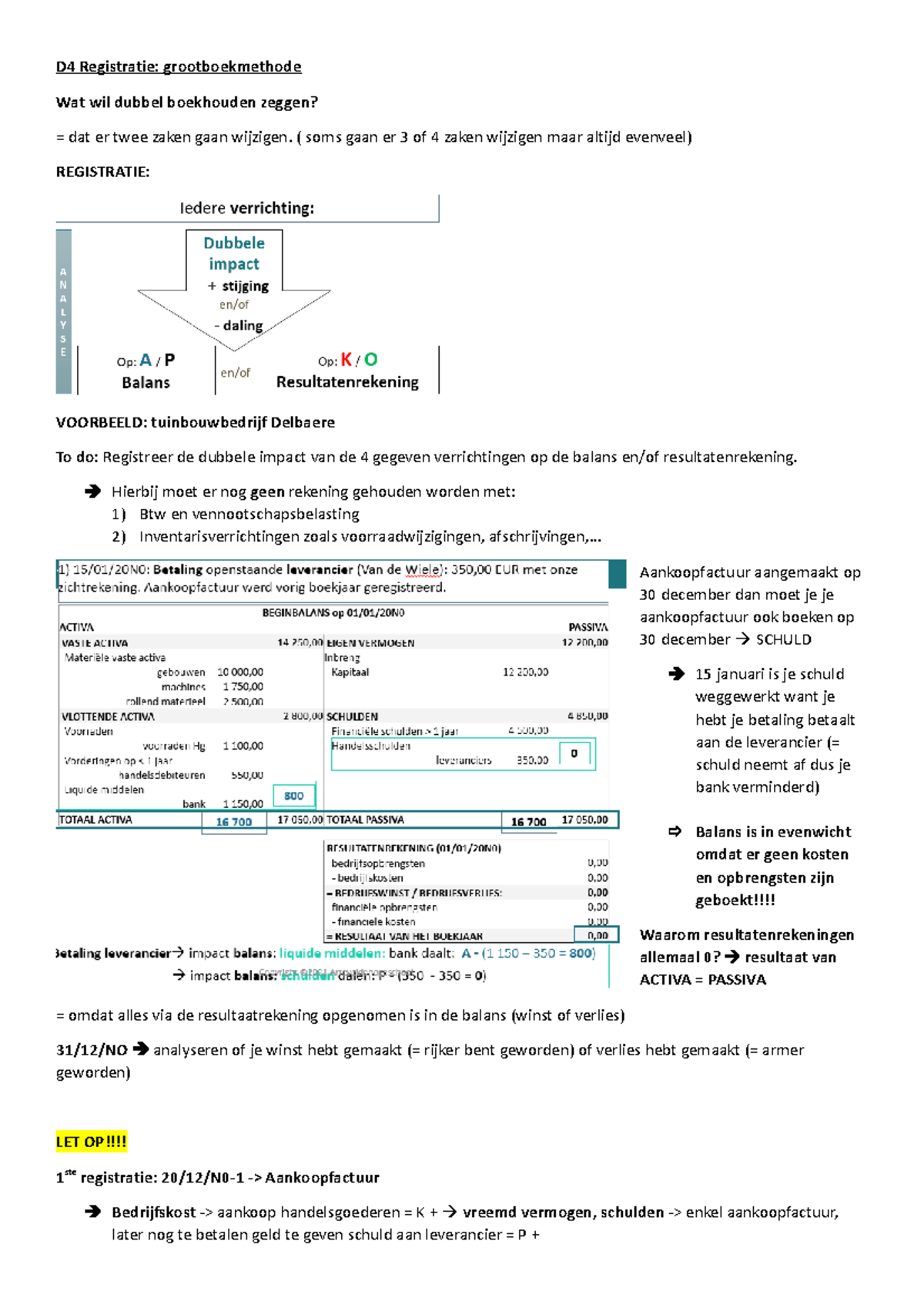 Boekhouden Les 2 - Samenvatting - D4 Registratie: Grootboekmethode Wat ...