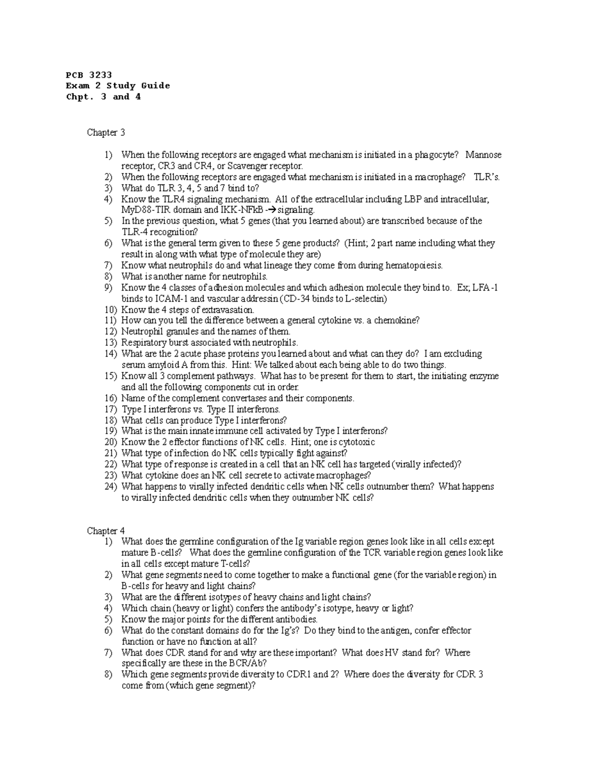 Immunology Exam 2 Chapters 3, 4 Study Guide - PCB 3233 Exam 2 Study ...