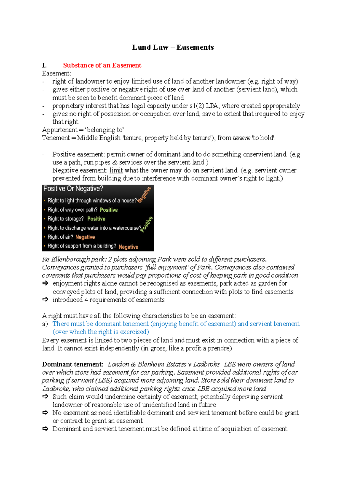 Easements - Lecture Notes All - Land Law – Easements I. Substance Of An ...