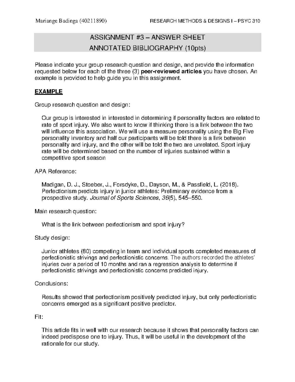 assignment psyc 310 - psyc 310 - Concordia - Studocu