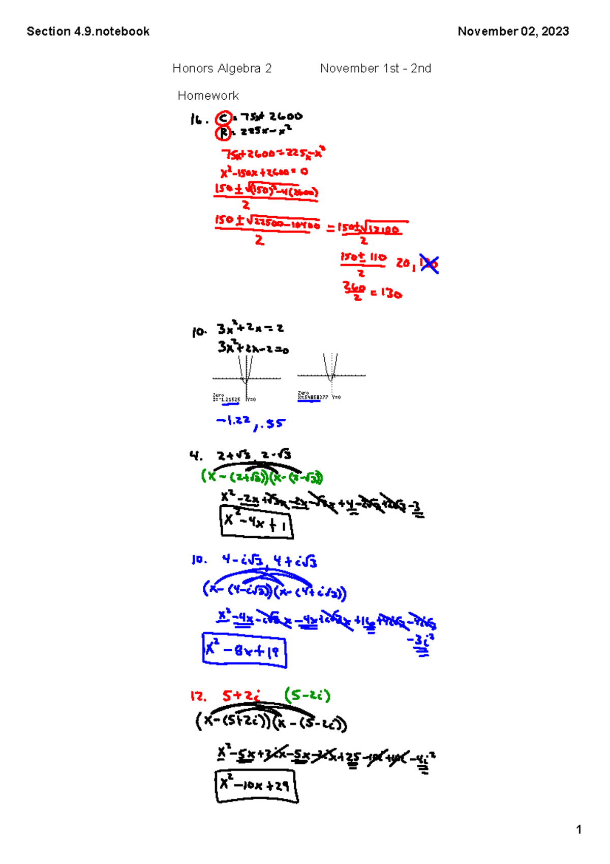 Section+4 - Section+4 - ####### Honors Algebra 2 November 1st 2nd ...