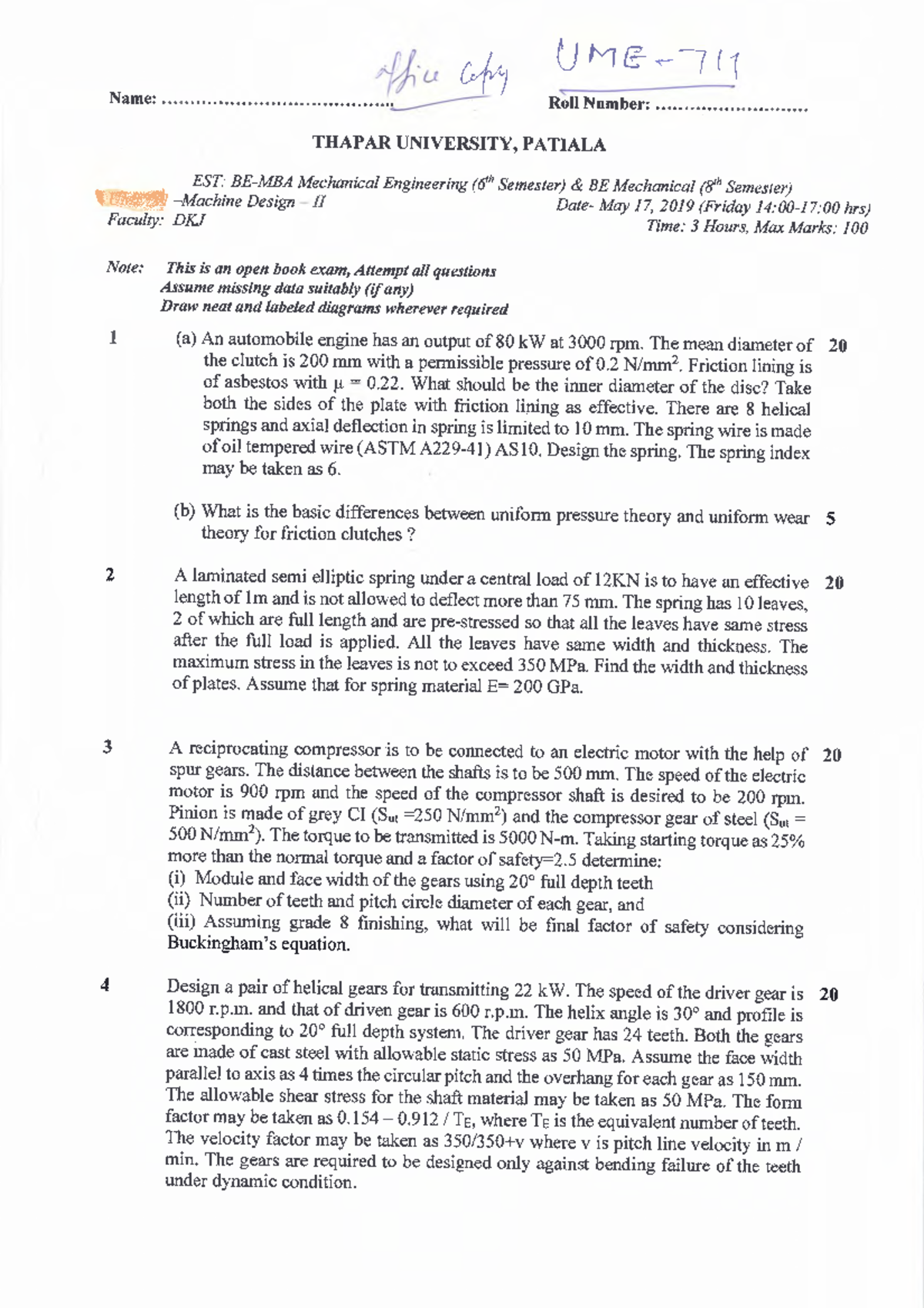 Exam 10 March 2019, questions - vi ( Name: ROI' Number: THAPAR ...