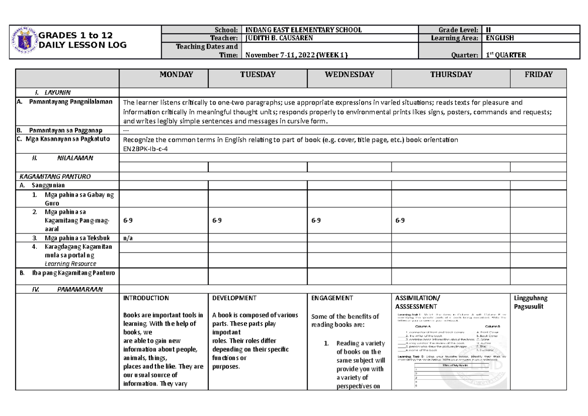 DLL English 2 Q2 W1 - DLL - GRADES 1 to 12 DAILY LESSON LOG School ...