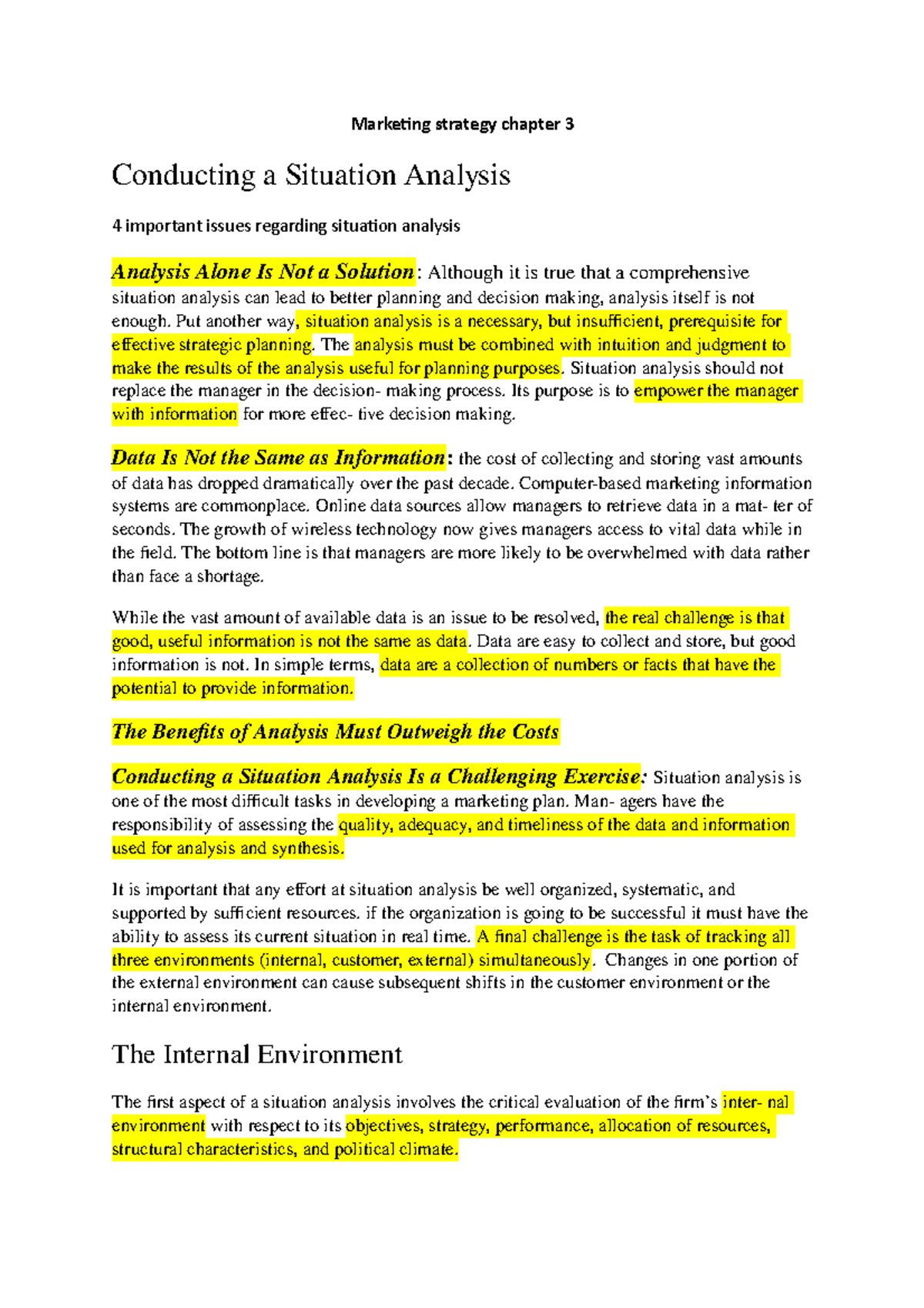 Marketing strategy chapter 3 summary Marketing strategy chapter 3
