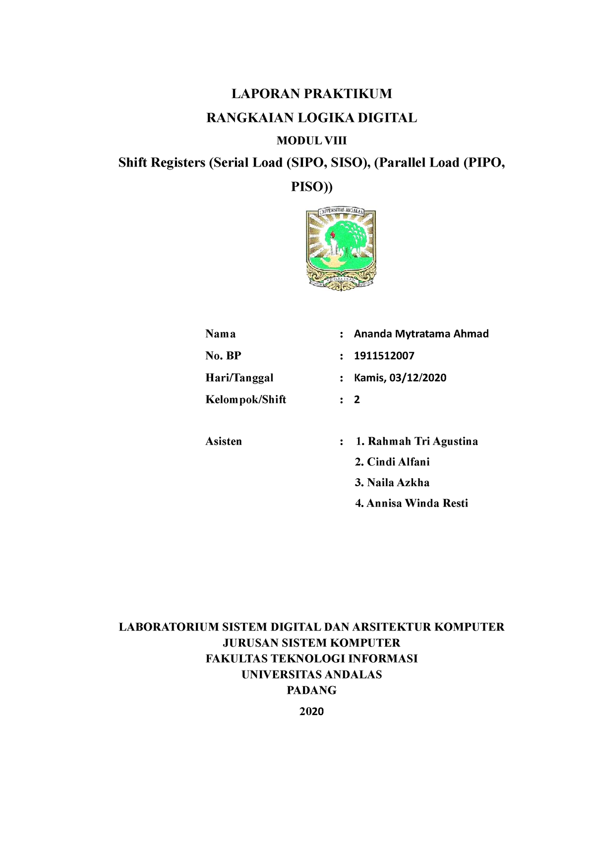 1911512007 Modul 8 Laporan - LAPORAN PRAKTIKUM RANGKAIAN LOGIKA DIGITAL ...