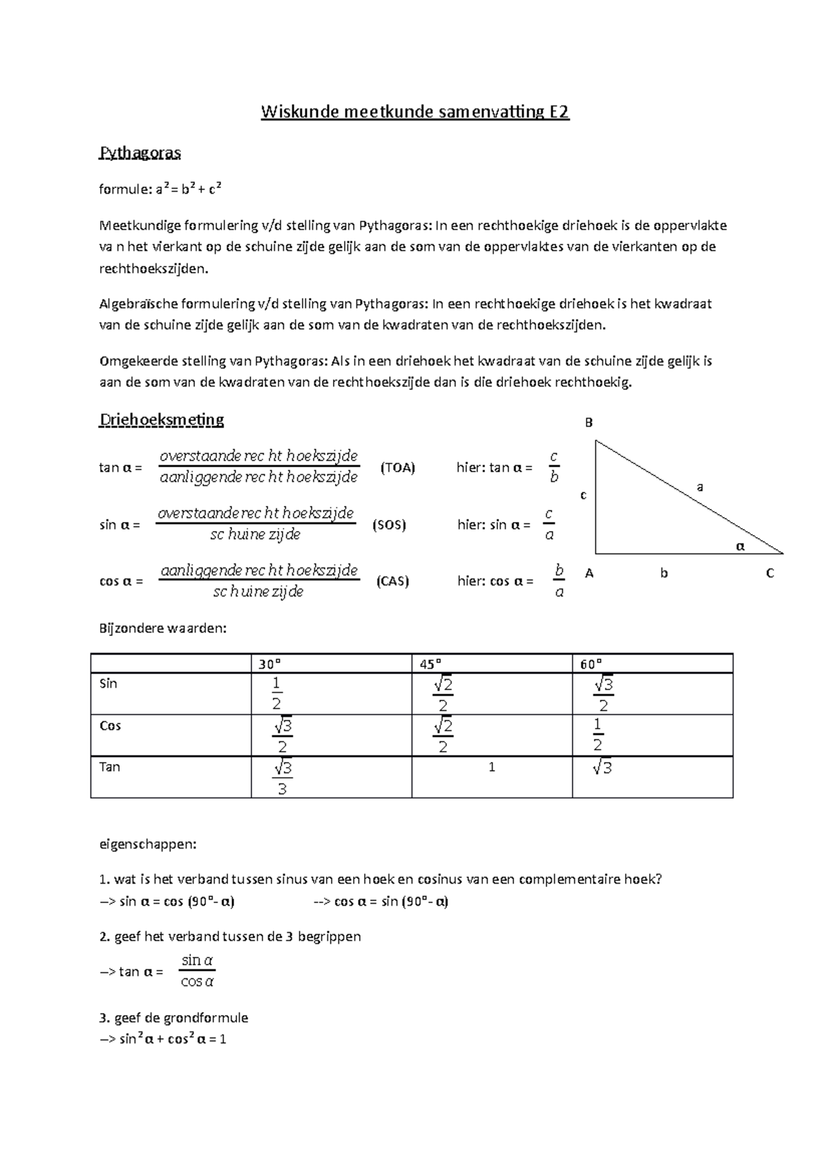 Wiskunde Meetkunde Samenvatting E2 - Wiskunde Meetkunde Samenvaing E ...