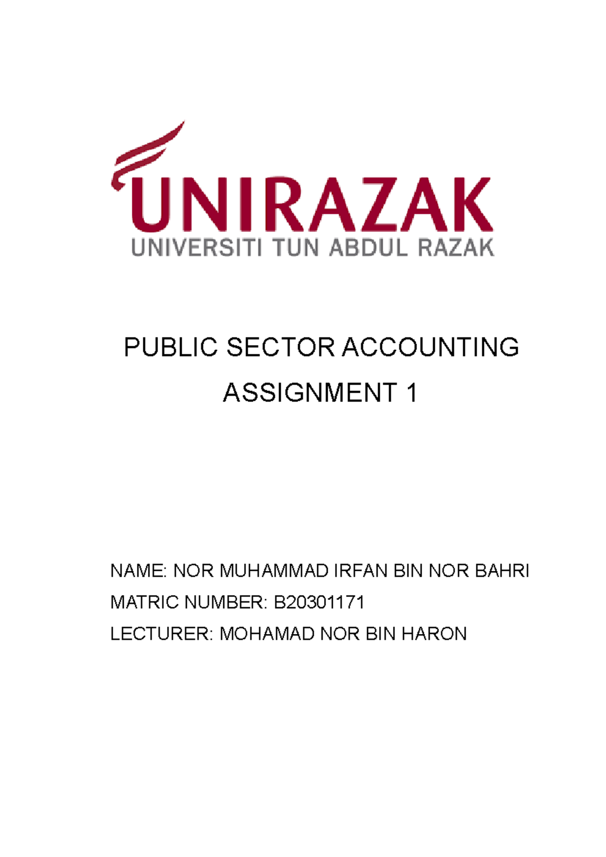 Assingment 1 PSA Public Sector Accounting PUBLIC SECTOR ACCOUNTING