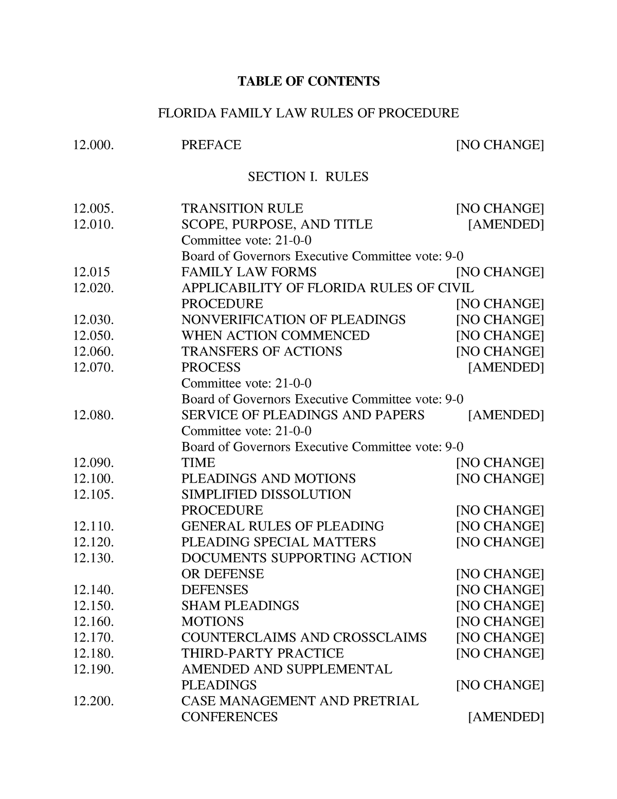 041751 Table Of Contents Family Law TABLE OF CONTENTS FLORIDA FAMILY