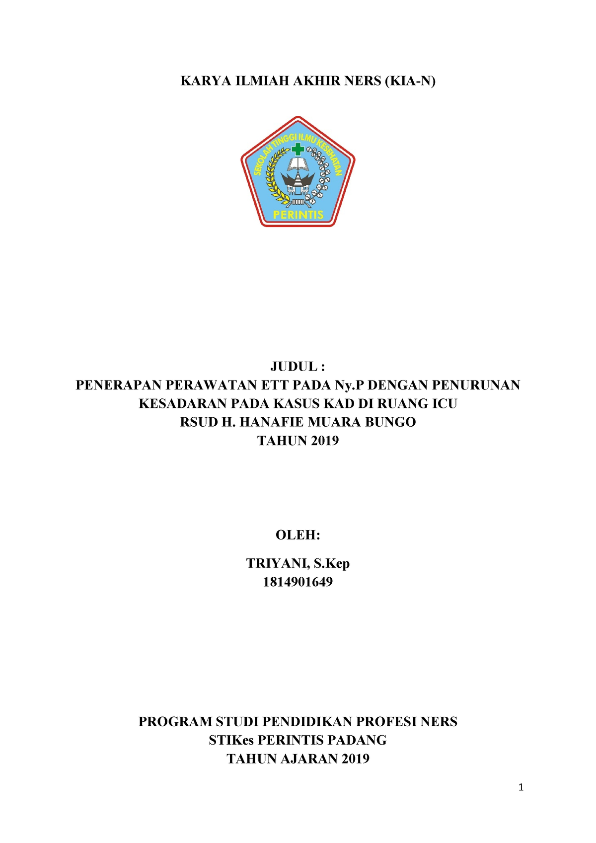 65 Triyani Skripsi Karya Ilmiah Akhir Ners Kia N Judul