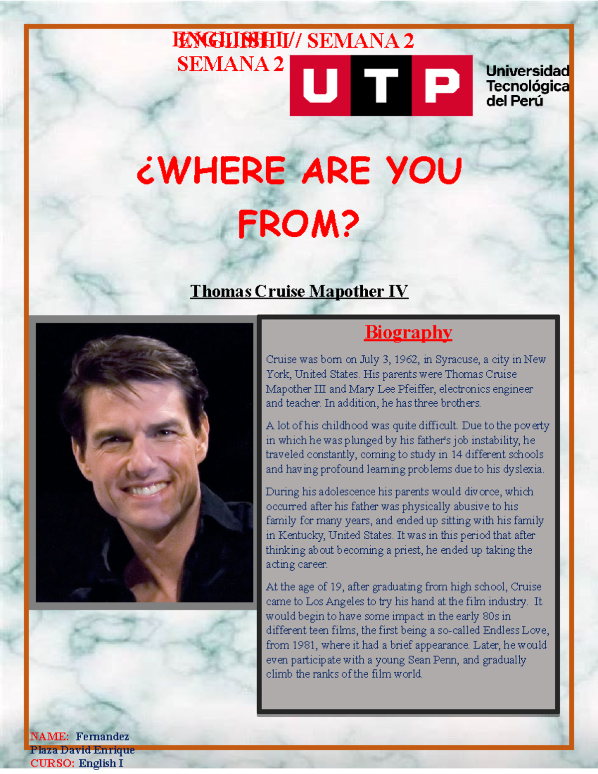 S1 S1 Where ARE YOU FROM - espero les sirva - ENGLISH I / SEMANA 2 ...