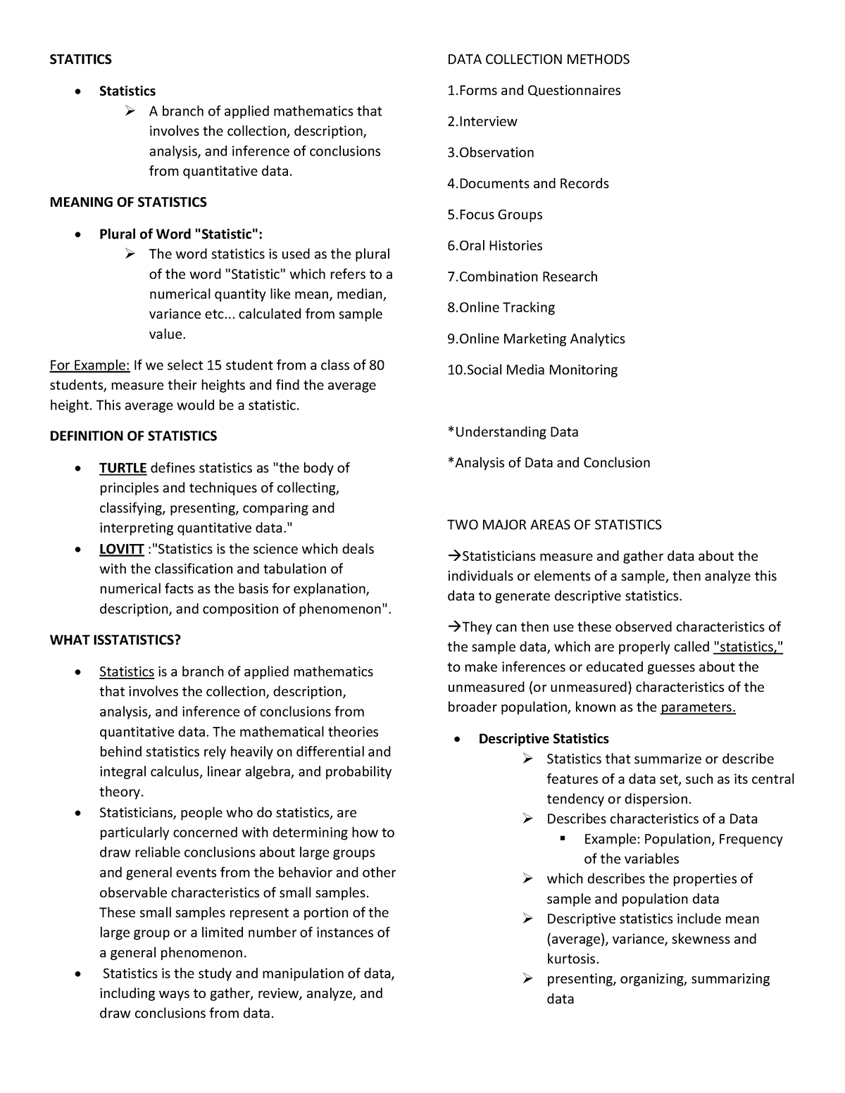 Statitics Reviewer - STATITICS Statistics A branch of applied ...