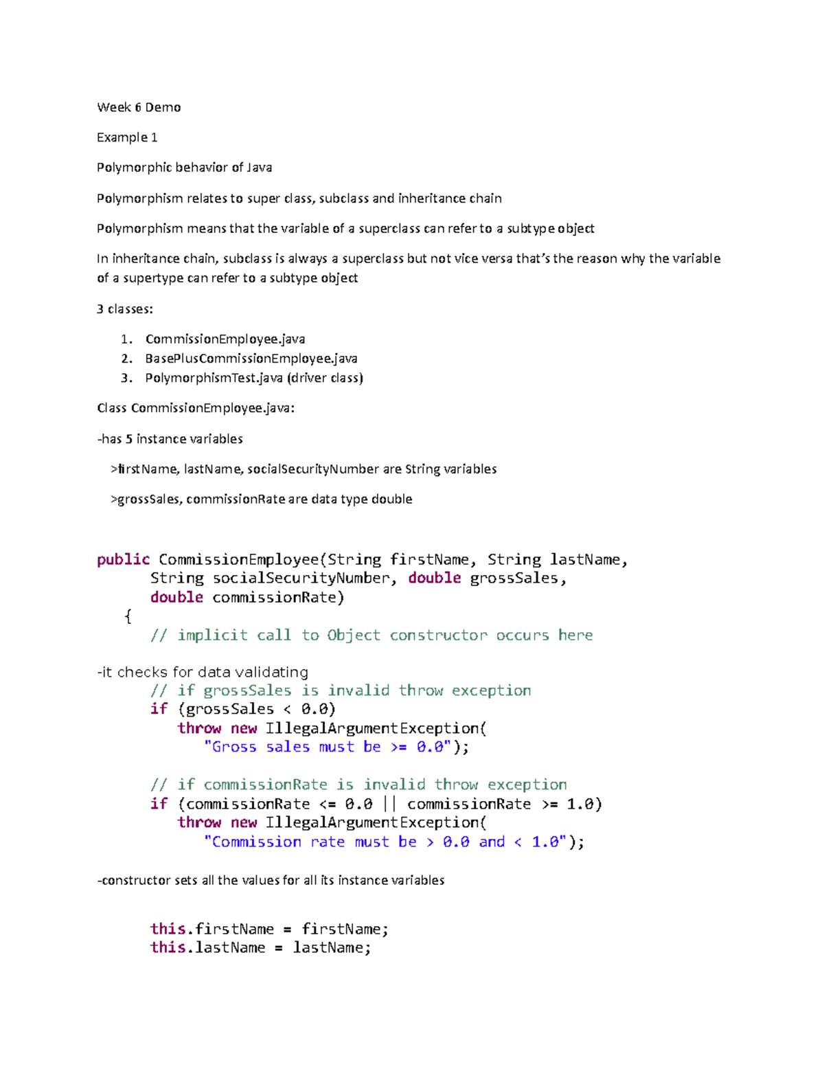 MIdterm Notes - Week 6 Demo Example 1 Polymorphic behavior of Java ...