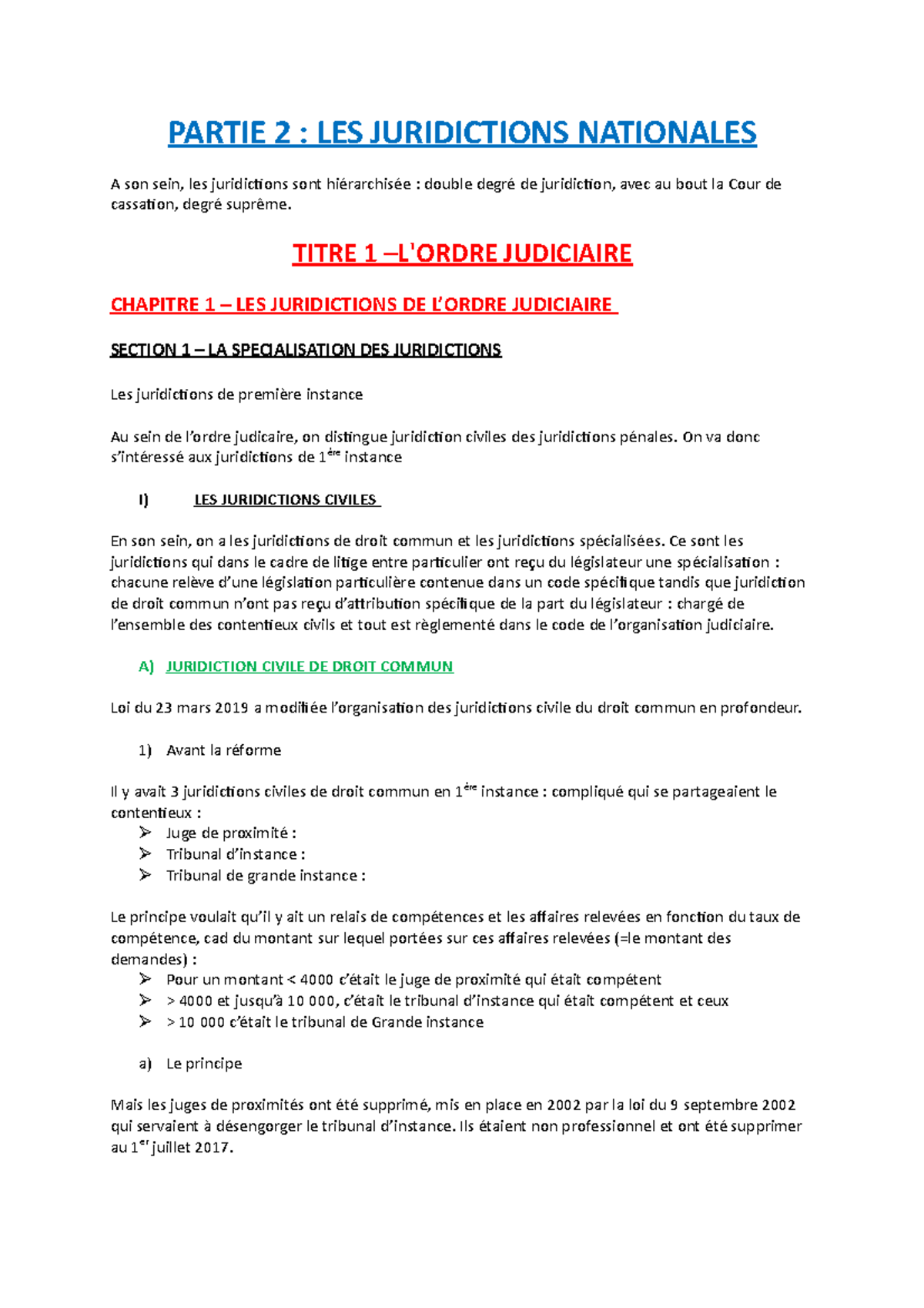 Chapitre 1-3 dernier cours judiciaire - PARTIE 2 : LES JURIDICTIONS ...