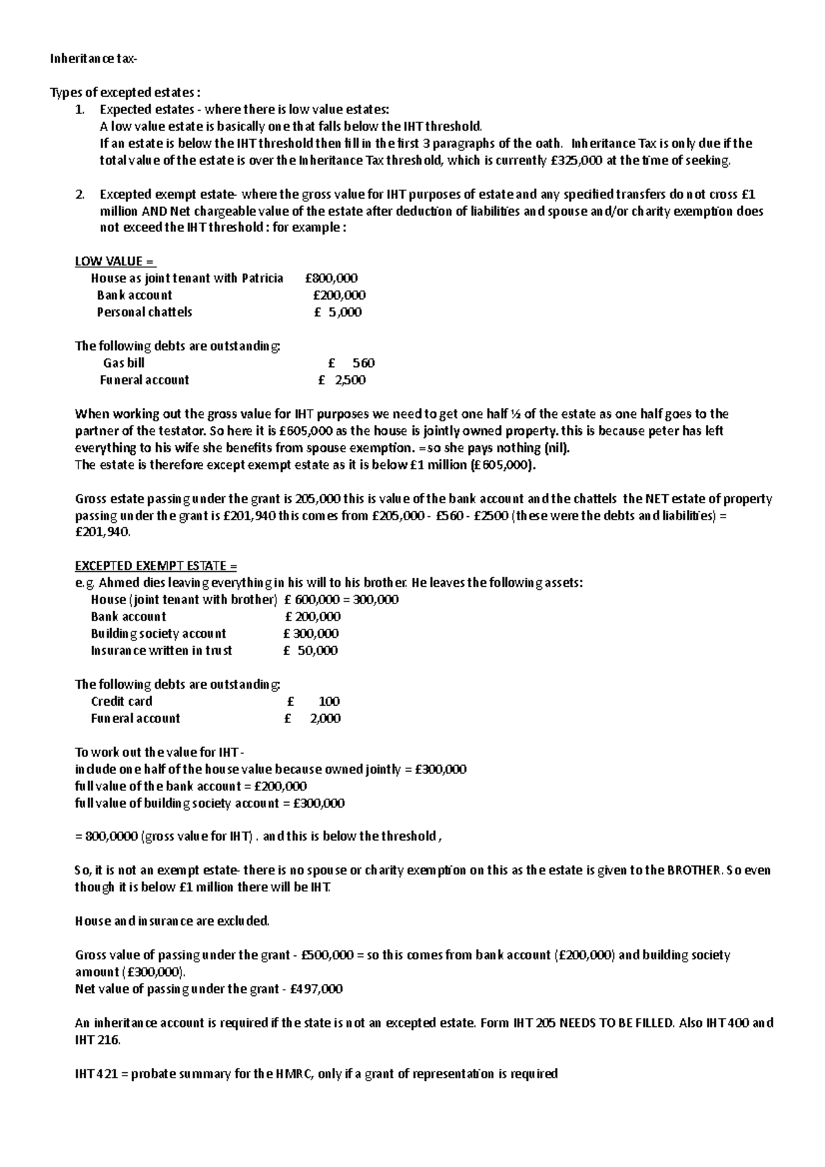 Inheritance tax Inheritance tax Types of excepted estates 1