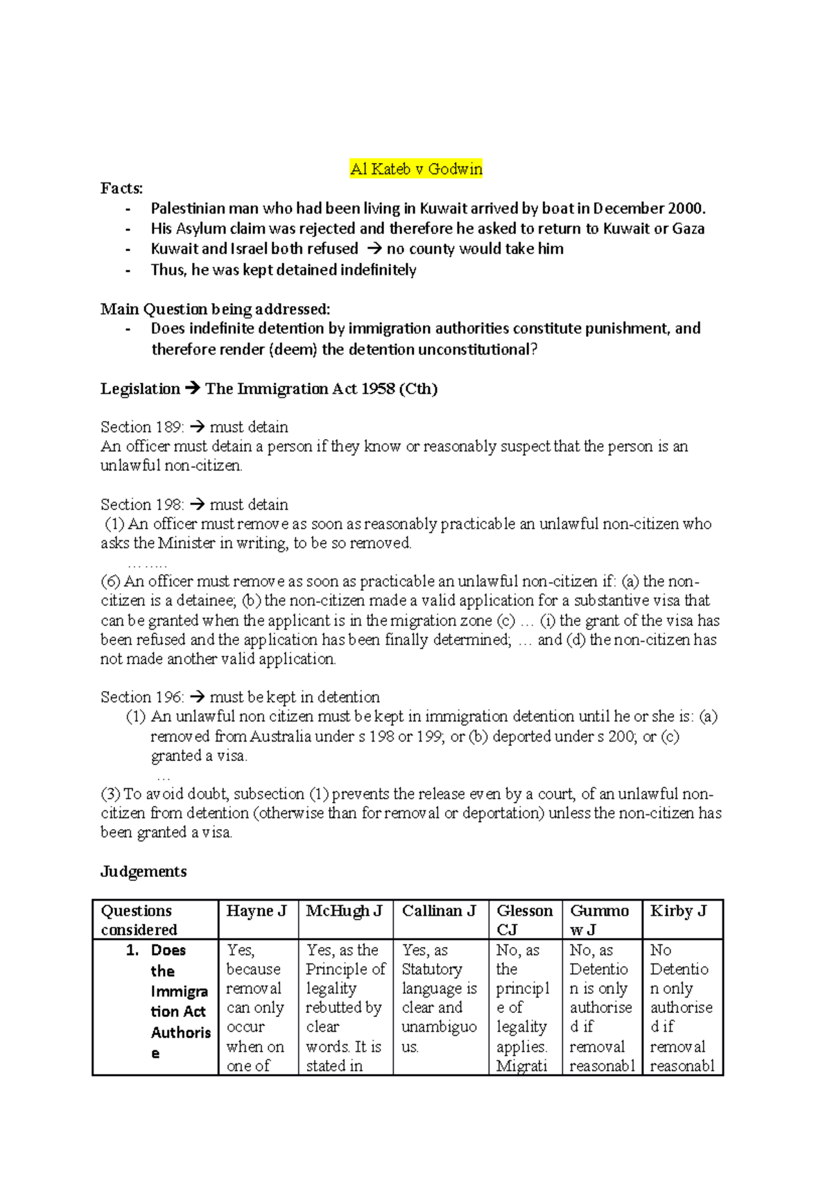 Al Kateb case - Lecture notes 1-7 - Al Kateb v Godwin Facts ...