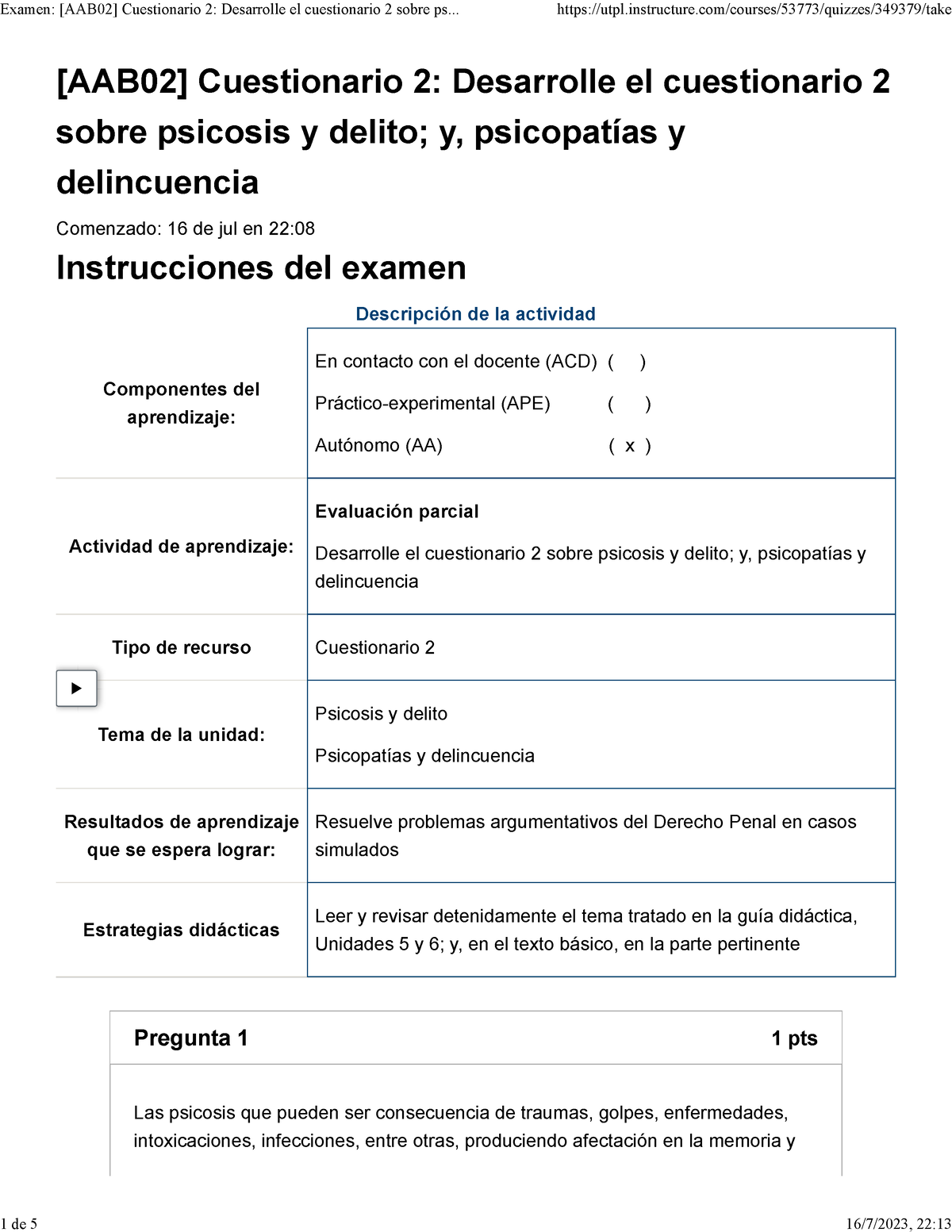 Cuestionario 2 B2 D. Penal Parte General - Desarrolle El Cuestionario 2 ...