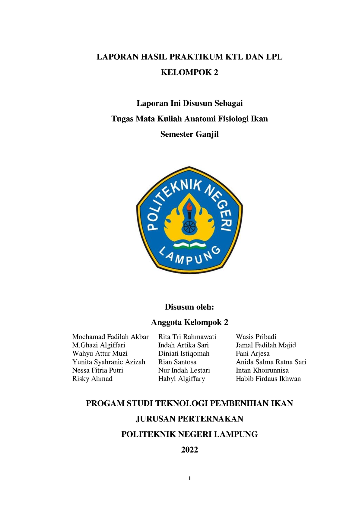 Laporan Hasil Praktikum KTL DAN LPL - I LAPORAN HASIL PRAKTIKUM KTL DAN ...