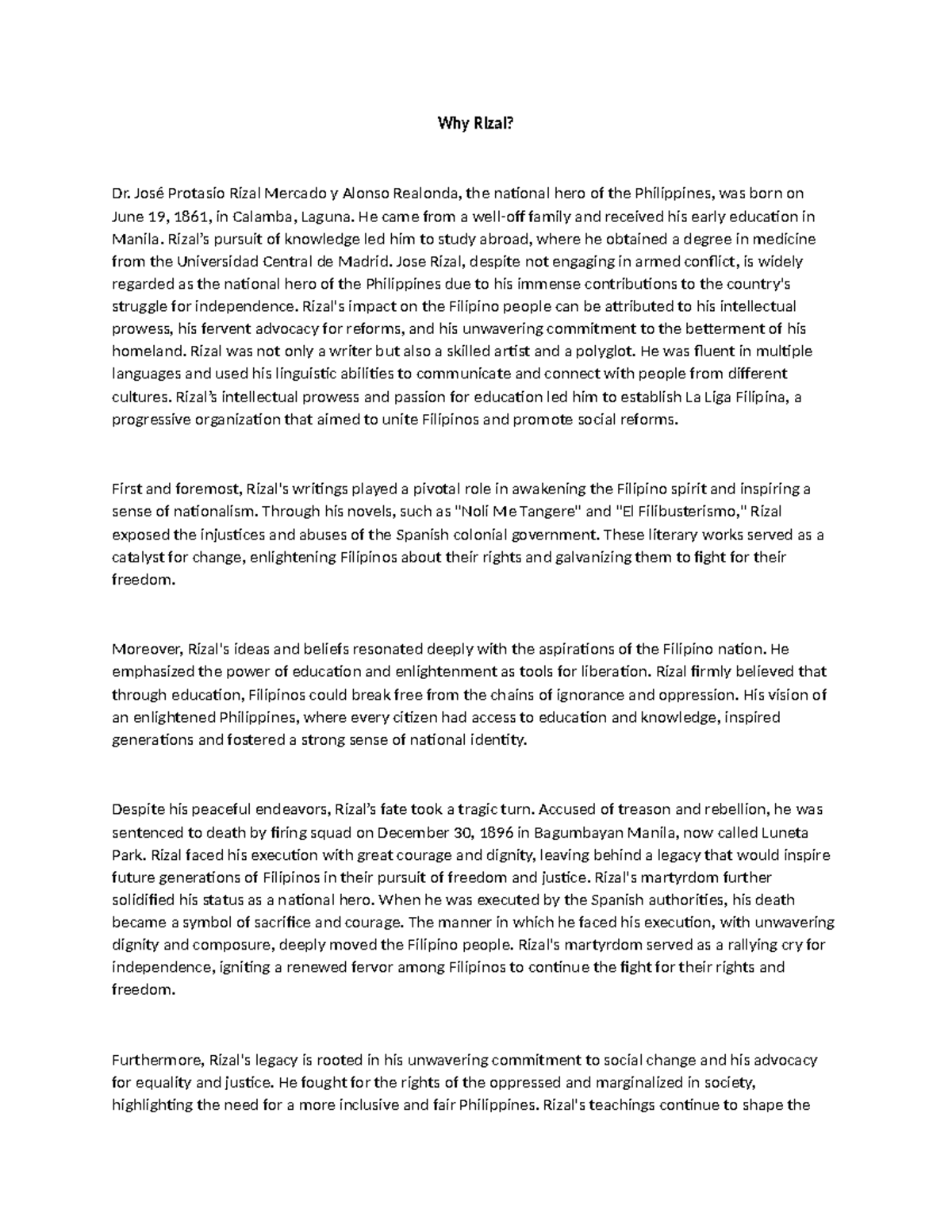 Why rizal - Why Rizal? Dr. José Protasio Rizal Mercado y Alonso ...