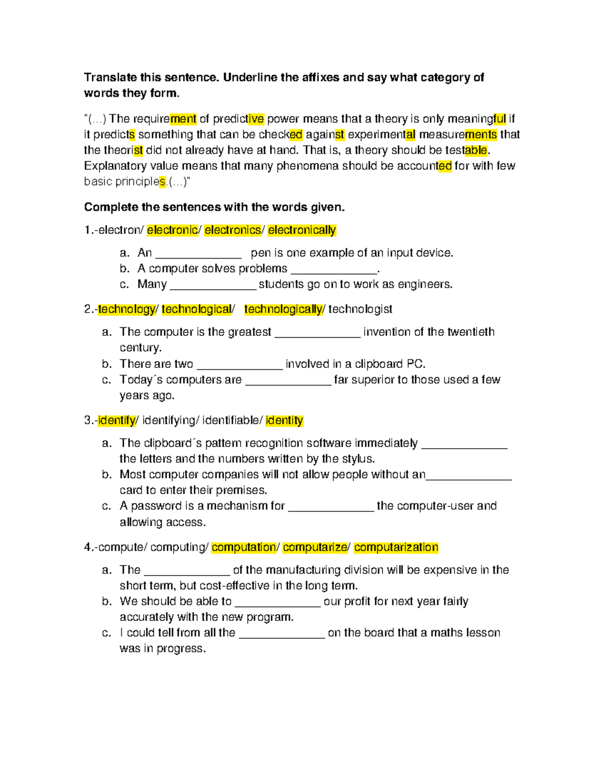 Activity Affixes-Noun Prases - Translate this sentence. Underline the ...