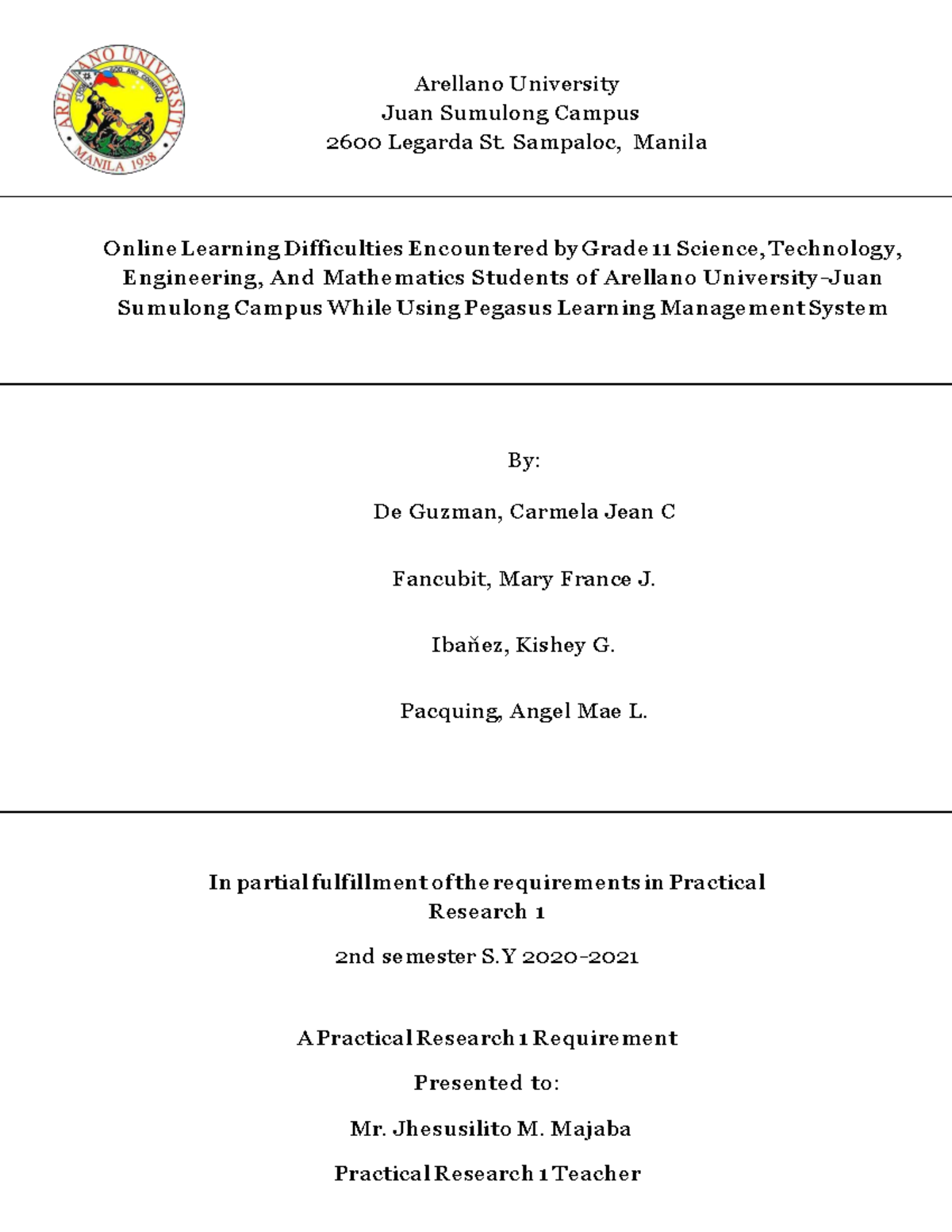 Sample Chapter 15 hey Arellano University Juan Sumulong Campus