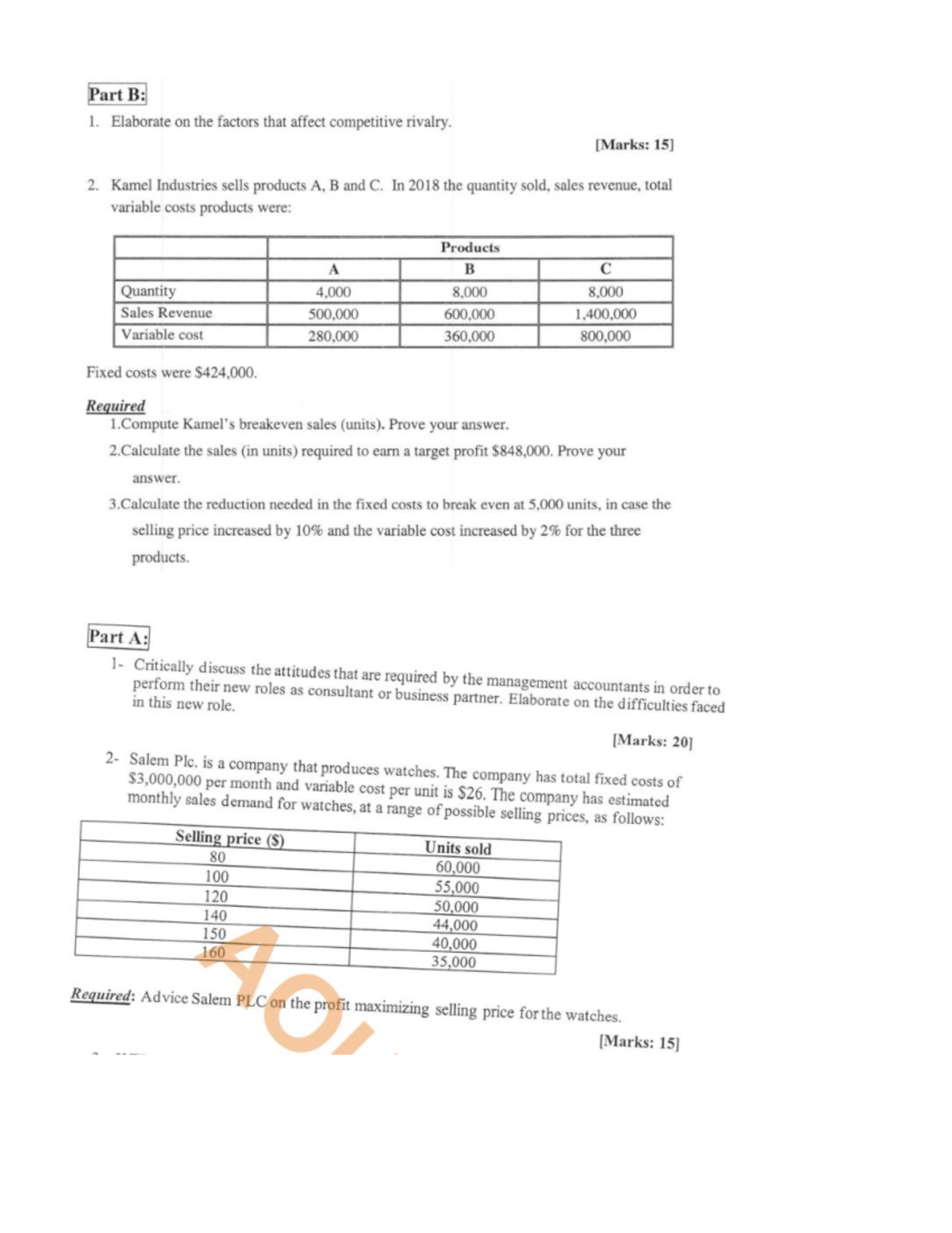 Midterm Exam Questions - Advanced Management Accounting - Studocu