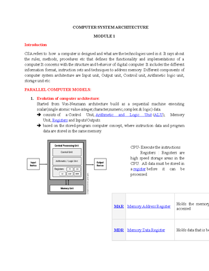 Csa- mod 1 - This is the lecture note of computer system architecture ...
