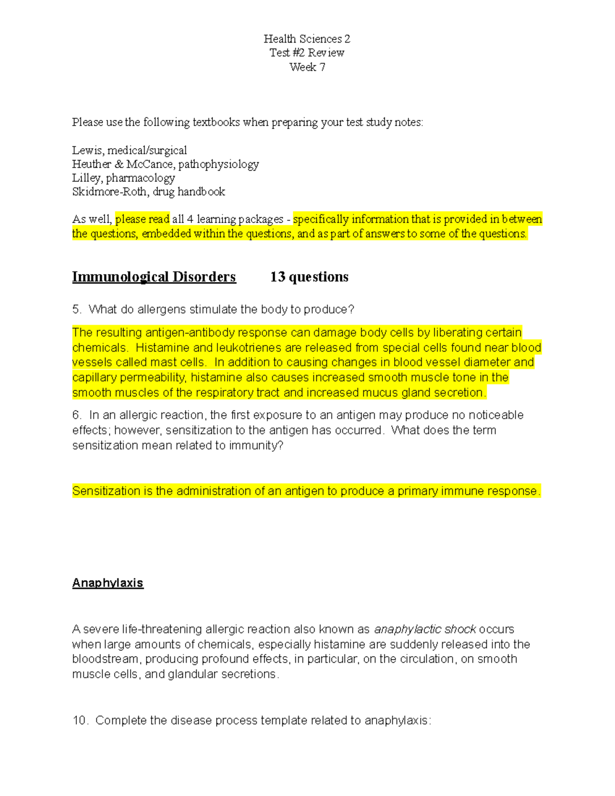 HS2Test#2Review - Notes - Health Sciences 2 Test #2 Review Week 7 ...