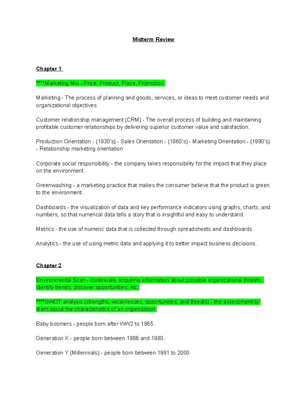 Midterm Review notes - Chapters 1-7 - Midterm Review Chapter 1 Mix ...