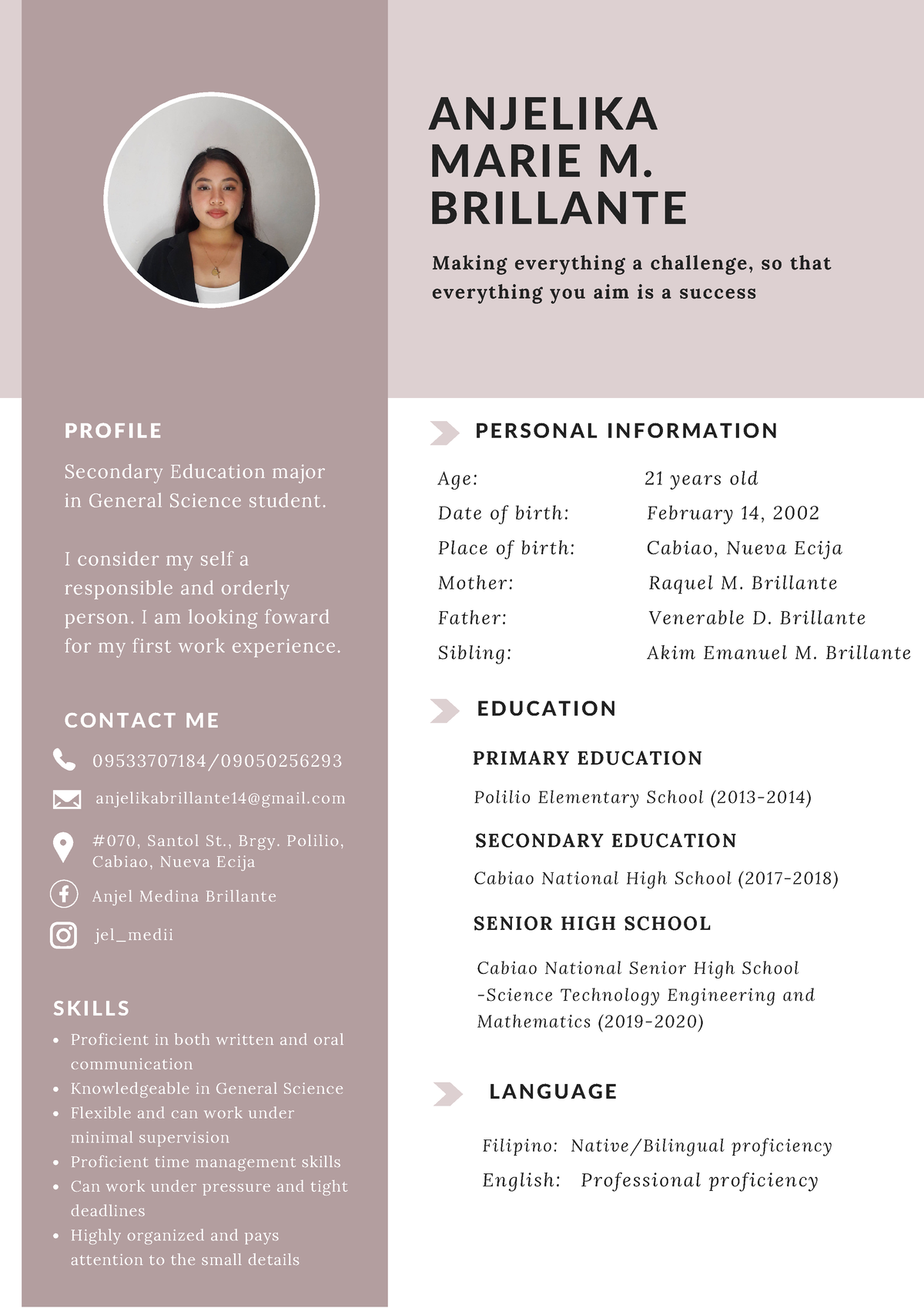 White simple student cv resume - P R O F I L E Secondary Education ...