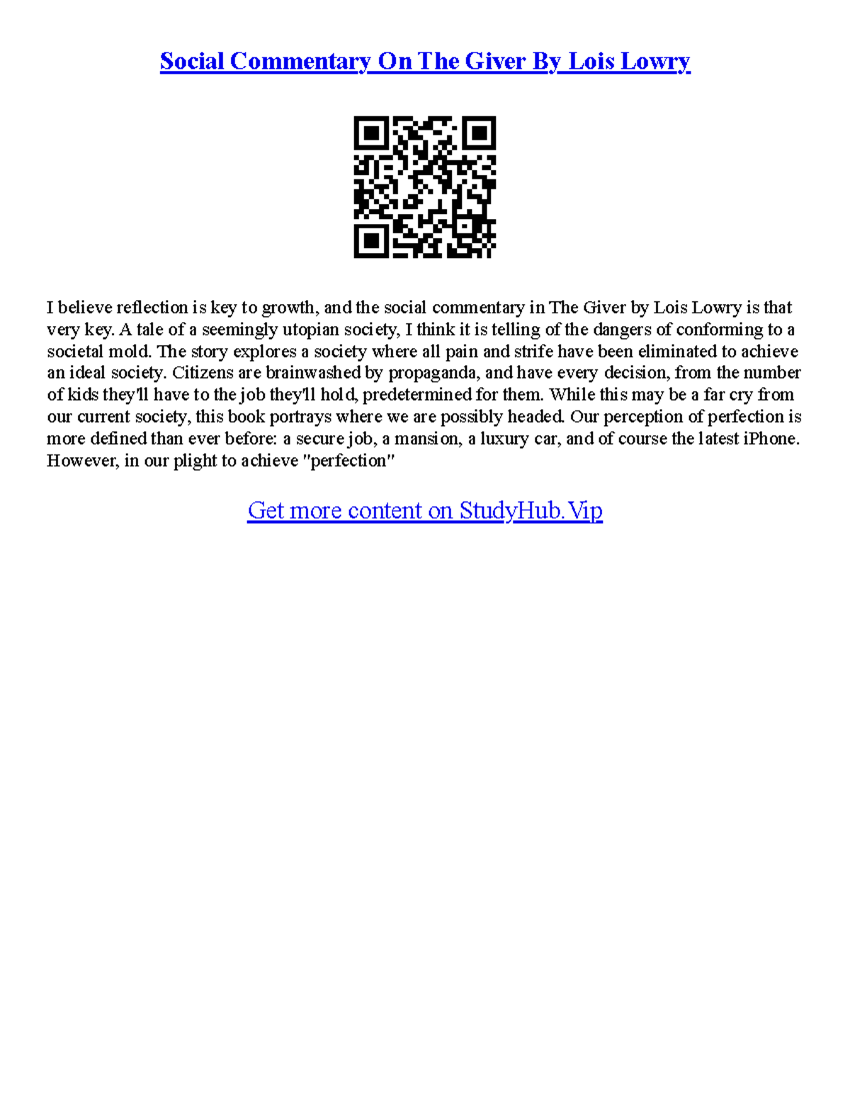 Commentary In An Essay - Social Commentary On The Giver By Lois Lowry I ...